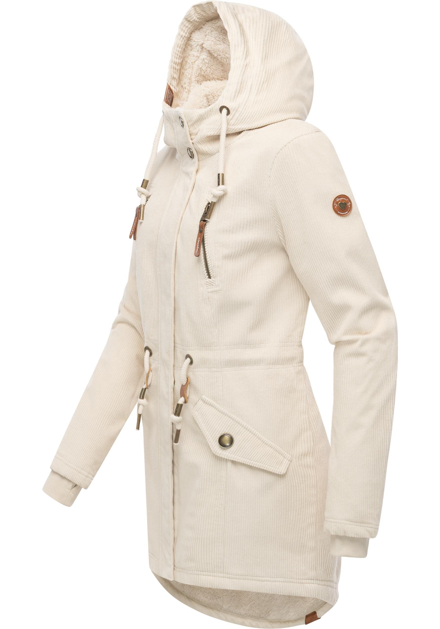 Ragwear Kurzmantel Ellsie Cordy YOUMODO Warmer Winterparka Kordmantel mit Taillenzugkordeln