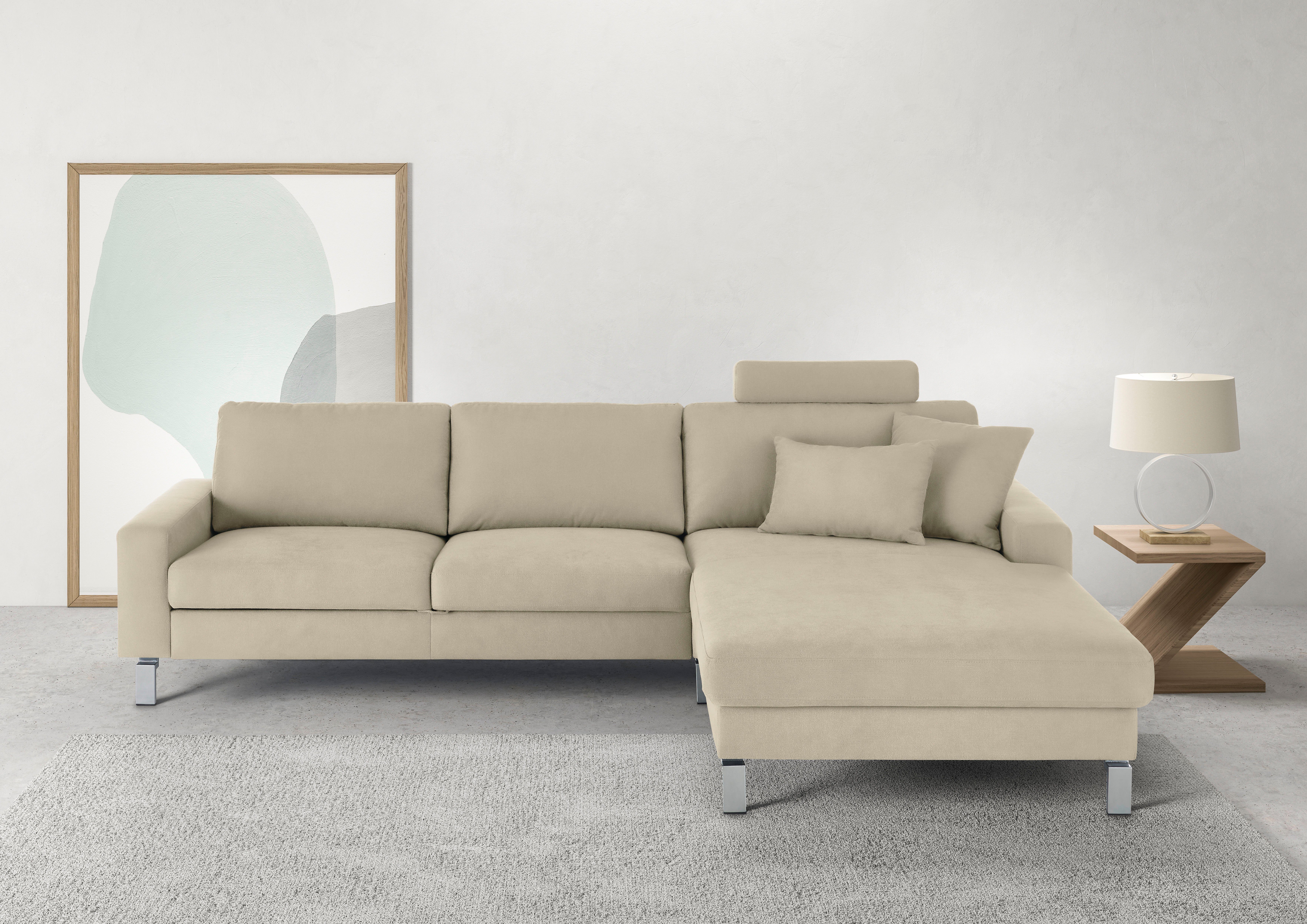 3C Candy Ecksofa Lecce, wahlweise PUR-Schaumstoff oder Tonnentaschenfederkern, Bett im 2,5-Sitzer, teilmotorische Schlaffunktion im Longchair, L-Form