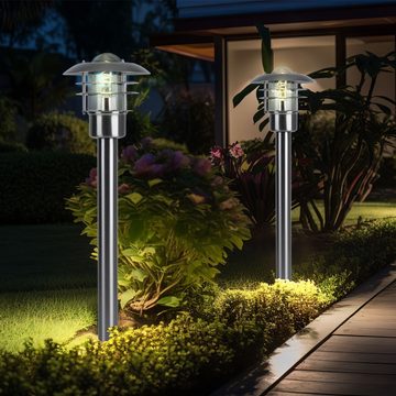 etc-shop Außen-Stehlampe, Leuchtmittel inklusive, Warmweiß, Stehlampe Laterne Außenleuchte dimmbar LED Gartenleuchte silber H 80cm