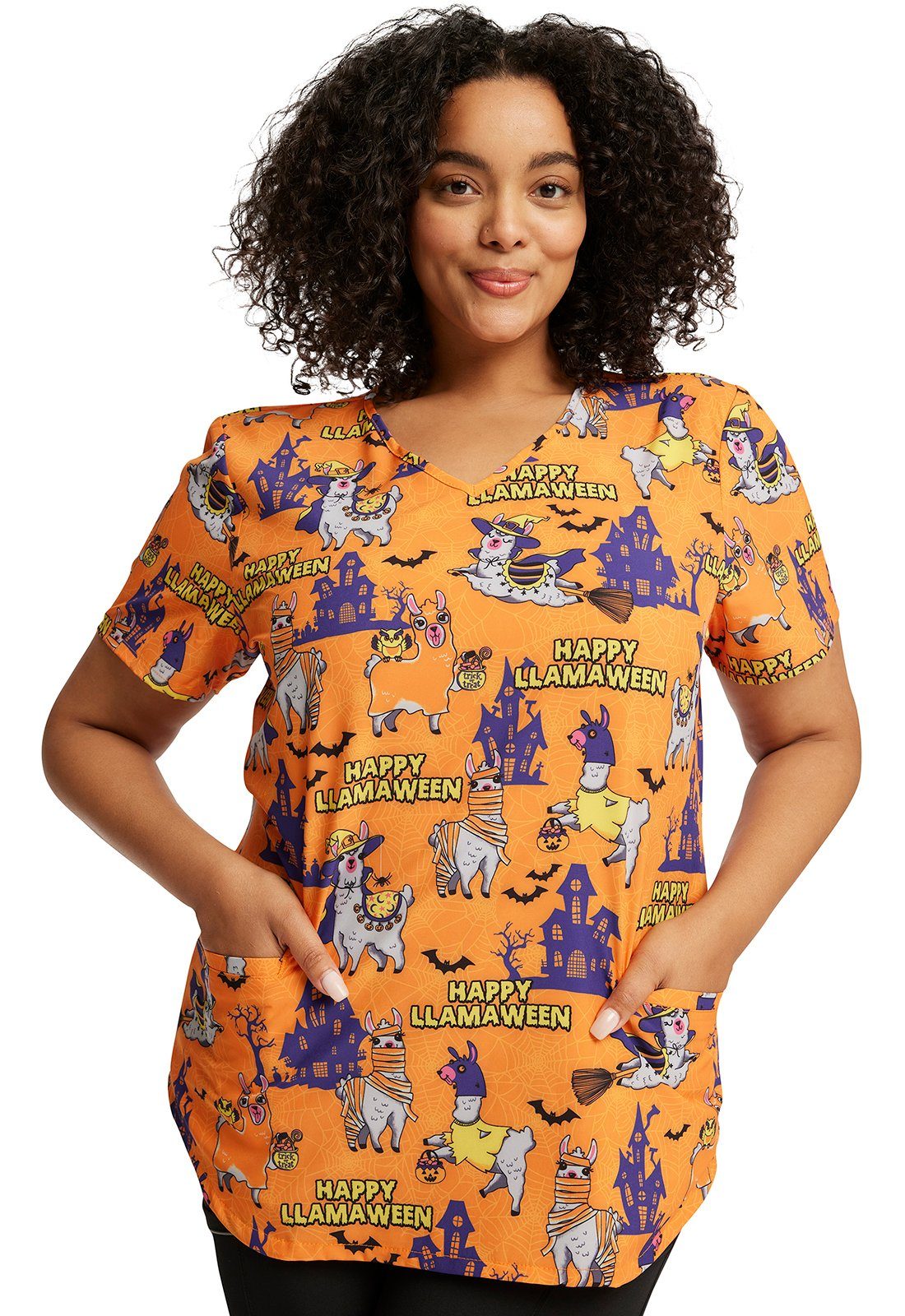 Funktionsbluse Bunt bedruckter Damen Kasack "Happy Halloween"