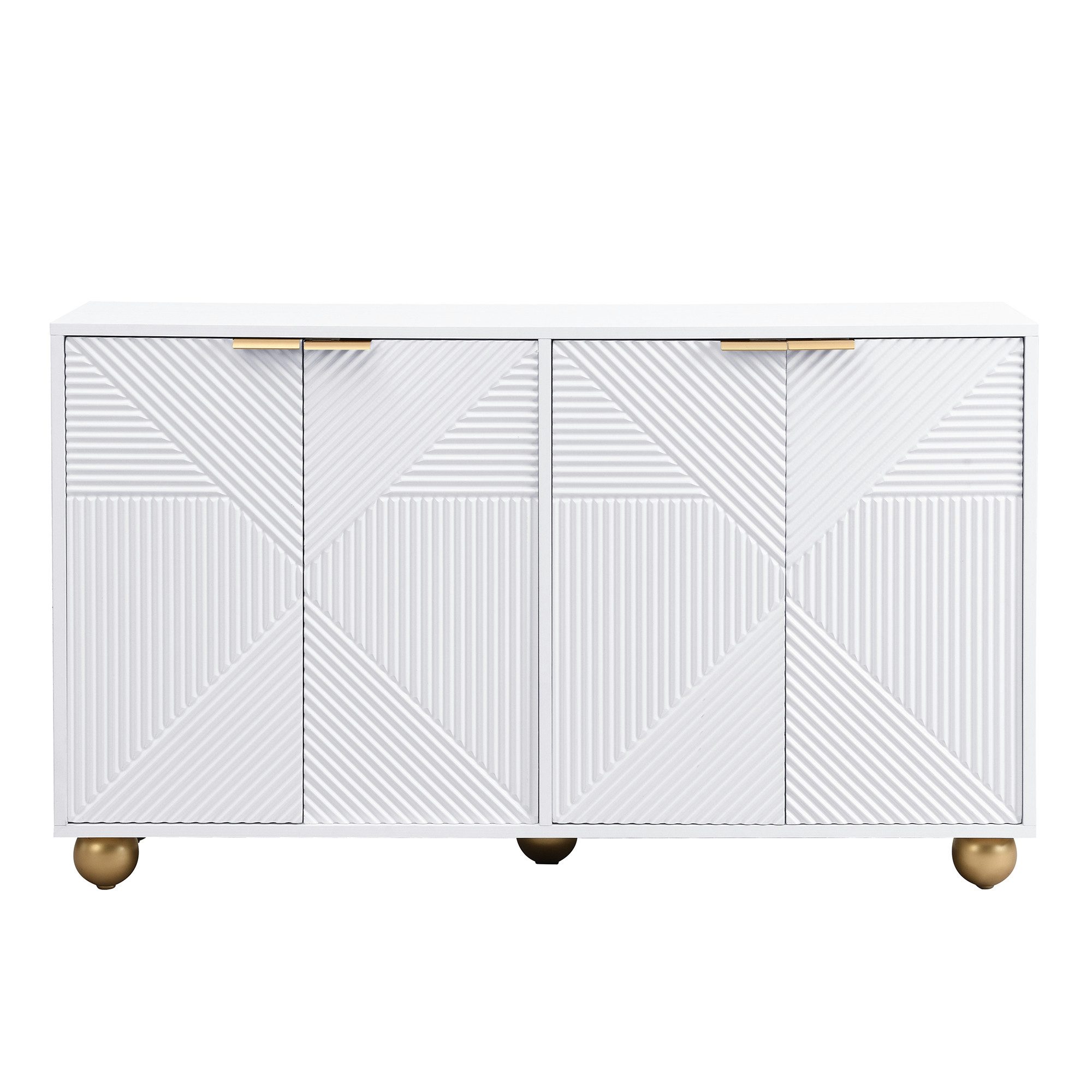 KLAM HOME Sideboard Sideboard mit 4 gravierten Türen, Vintage Kommode (Verstellbare Innenböden, goldene Metallgriffe & kugelförmige Beine), Stauraummöbel für Wohnzimmer, Esszimmer & Flur