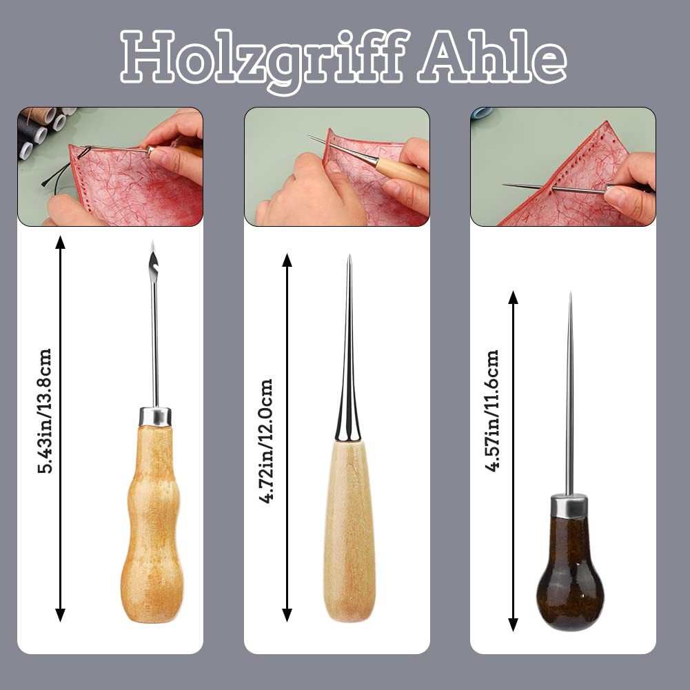 FOUORTUNATE-BEE Nähkästchen Leder Nähset 48tlg – Handnähwerkzeug für Reparaturen, Nähset mit Nadeln, Ahle & Garn für Leder & Polster – Bild 5 von 5