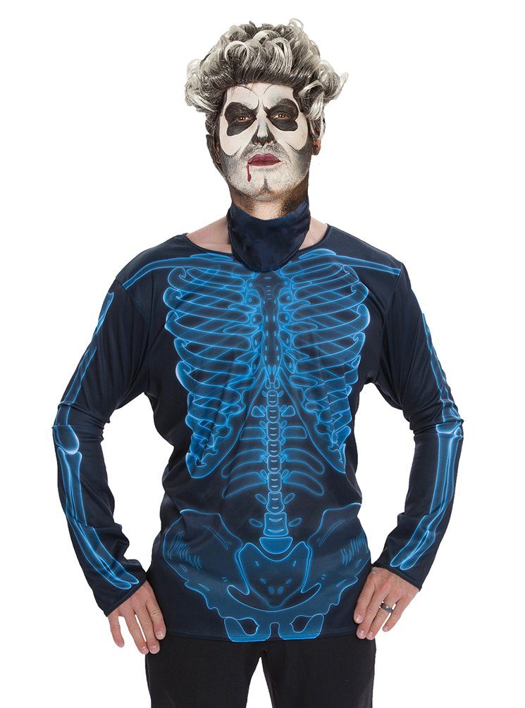 Karneval-Klamotten Kostüm Skelett Herren fotorealistisches 3 D Shirt, Männer Kostüm Halloween Karneval