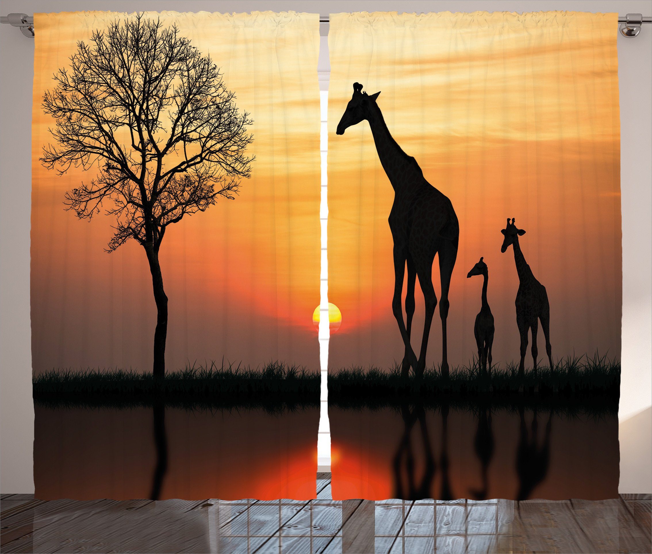 Schlaufen Afrika Giraffe Haken, und Wald im Kräuselband Gardine mit Abakuhaus, wilden Schlafzimmer Vorhang