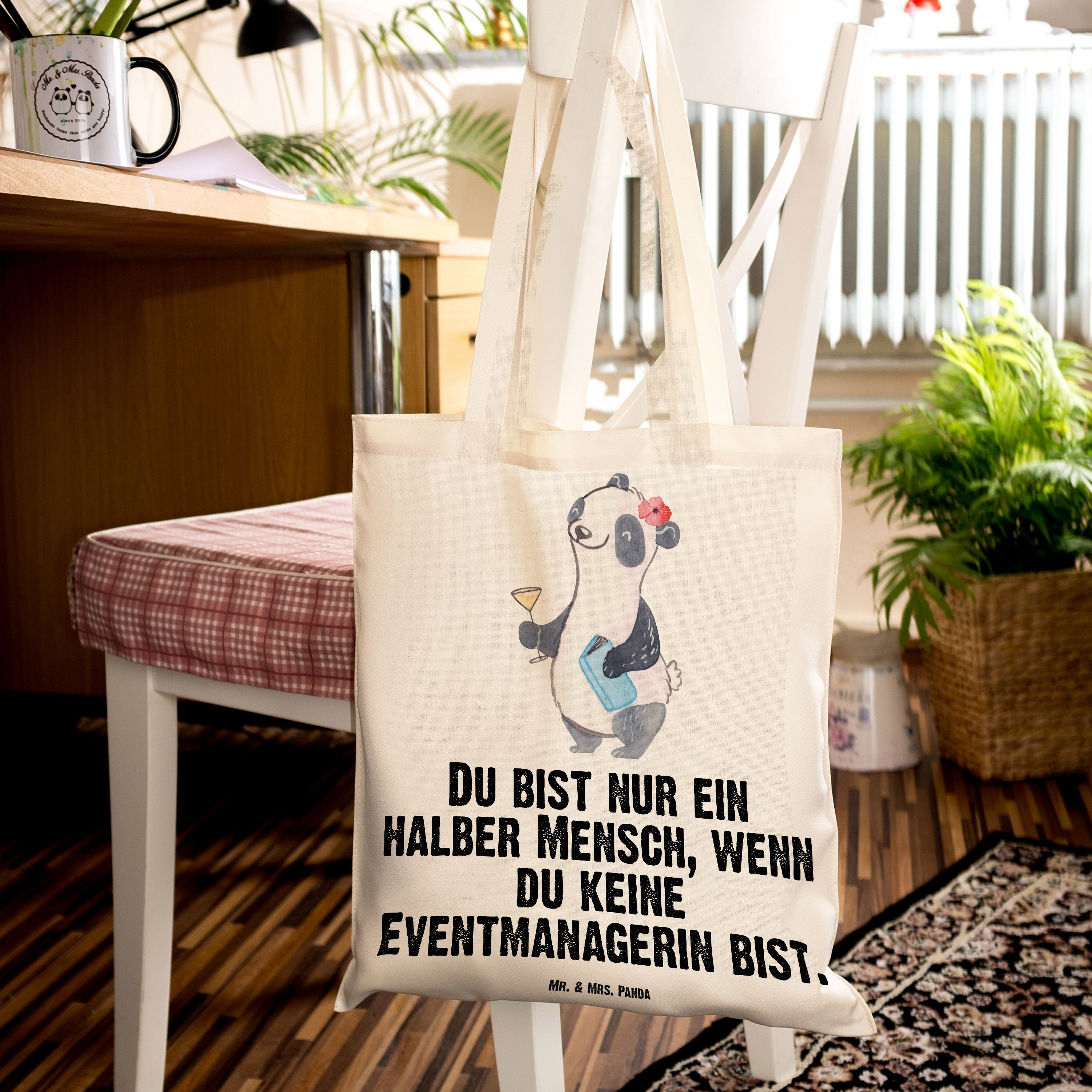 Mrs. & Herz mit - Tragetasche Geschenk, Mr. (1-tlg) Transparent - Eventmanagerin Panda Firma, Einkaufstasc