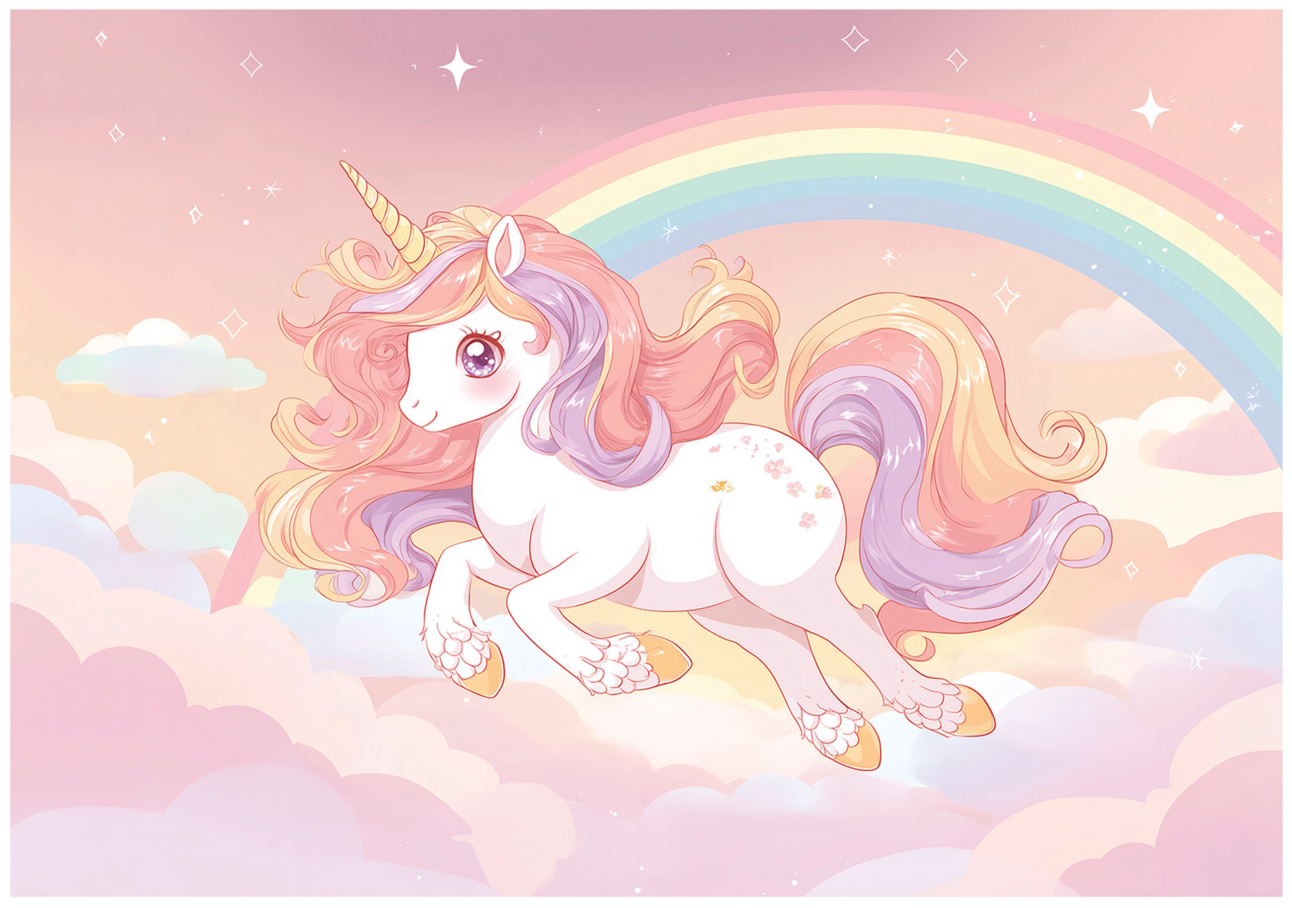 Wallarena Fototapete Kinderzimmer Einhorn Rosa Regenbogen Mädchen Vlies Tapete Wandtapete, Glatt Vlies Washable, Einhorn, Rosa, Regenbogen, (Packung, 2 St., Vlies Fototapete), Vliestapete Einhorn Rosa Kinderzimmer Tapete + Kleister Motivtapete