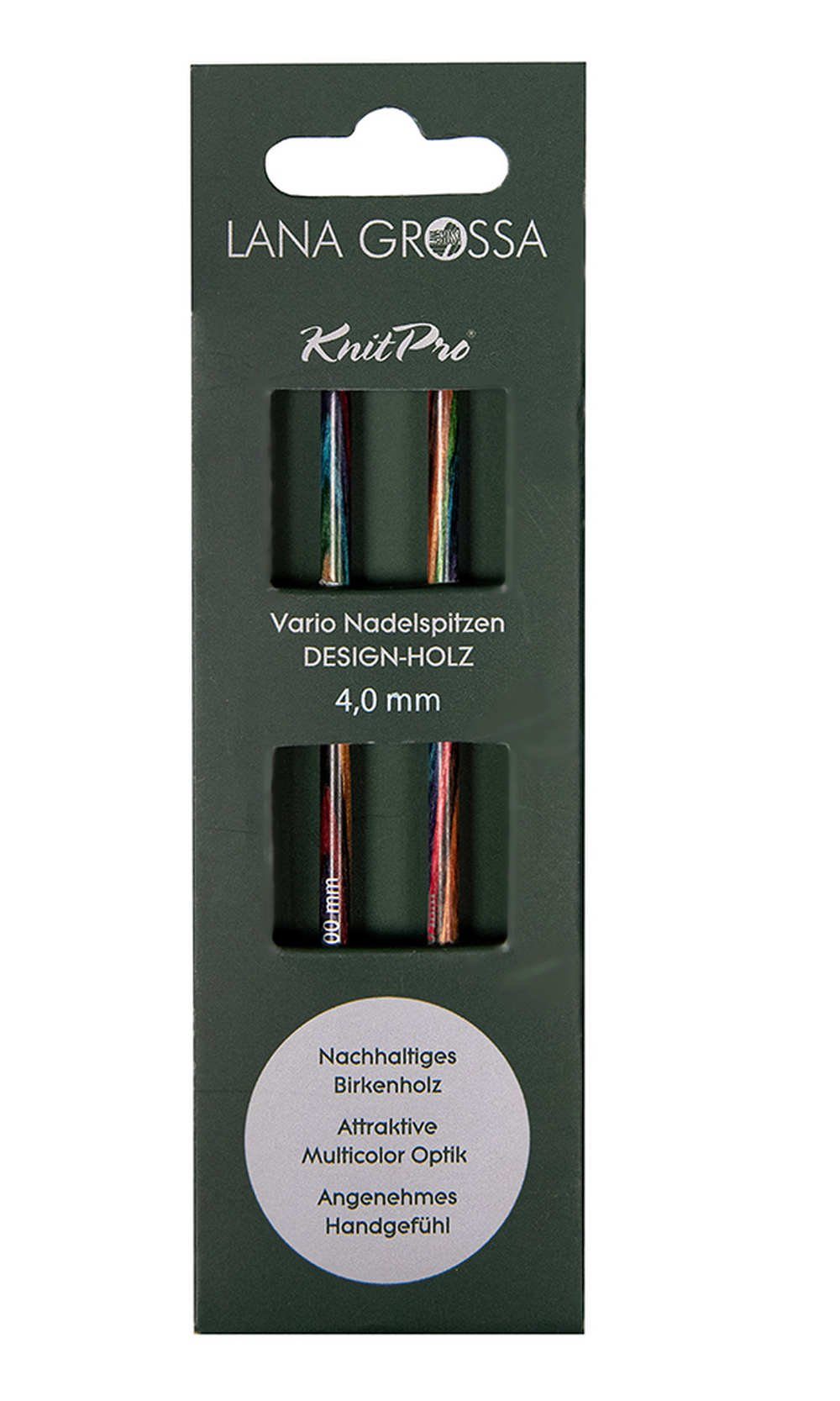 KnitPro Karabiner Nadelspitzen Vario DESIGN-HOLZ, (KnitPro), austauschbare Nadelspitze für Rundstricknadeln 4.5 mm