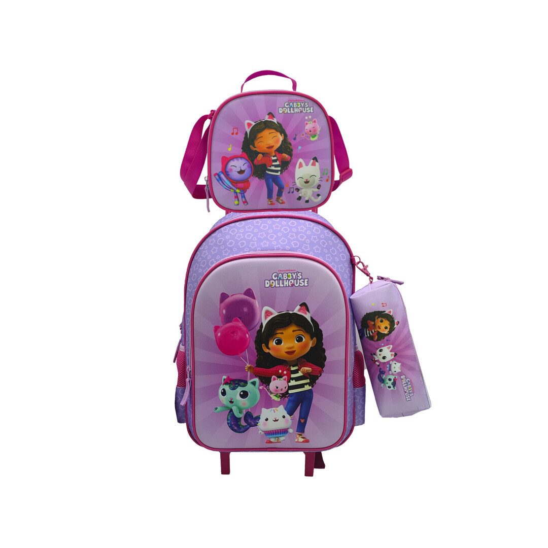Gabby's Dollhouse Kinderrucksack Gabby Schul Trolley Set 3-teilig Kinder Karaoke (1-tlg)