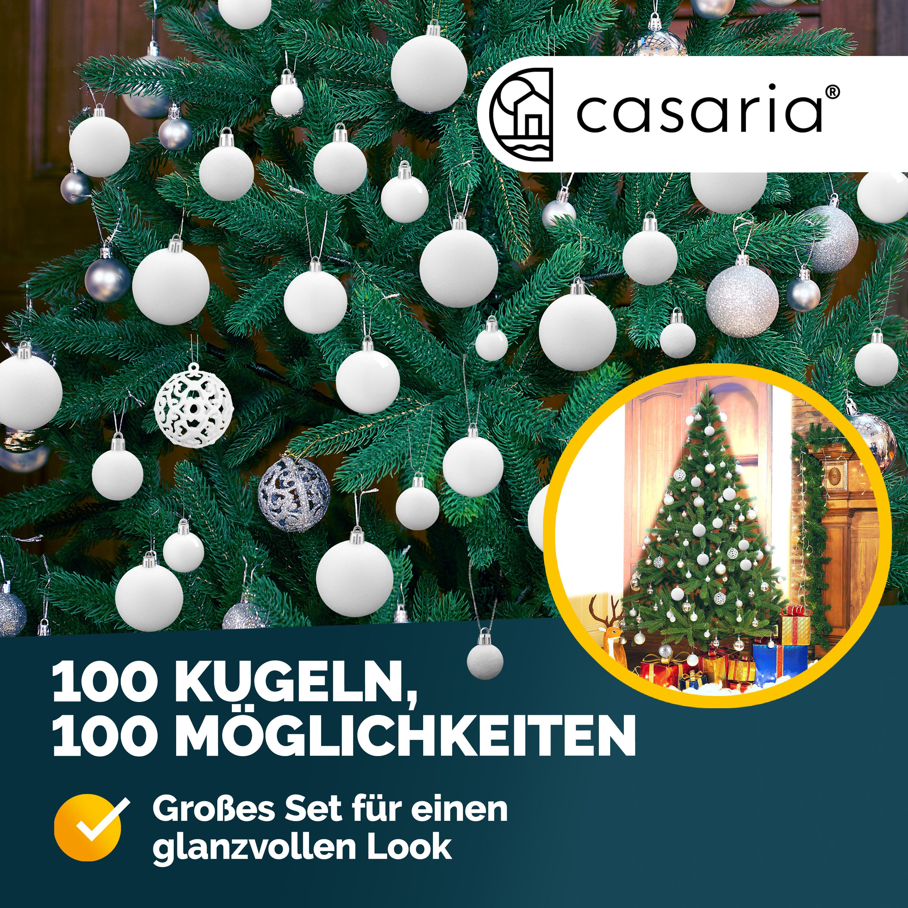Casaria Weihnachtsbaumkugel (100 St), Weihnachtskugeln 100er Set Weihnachtsdeko matt glänzend glitzer