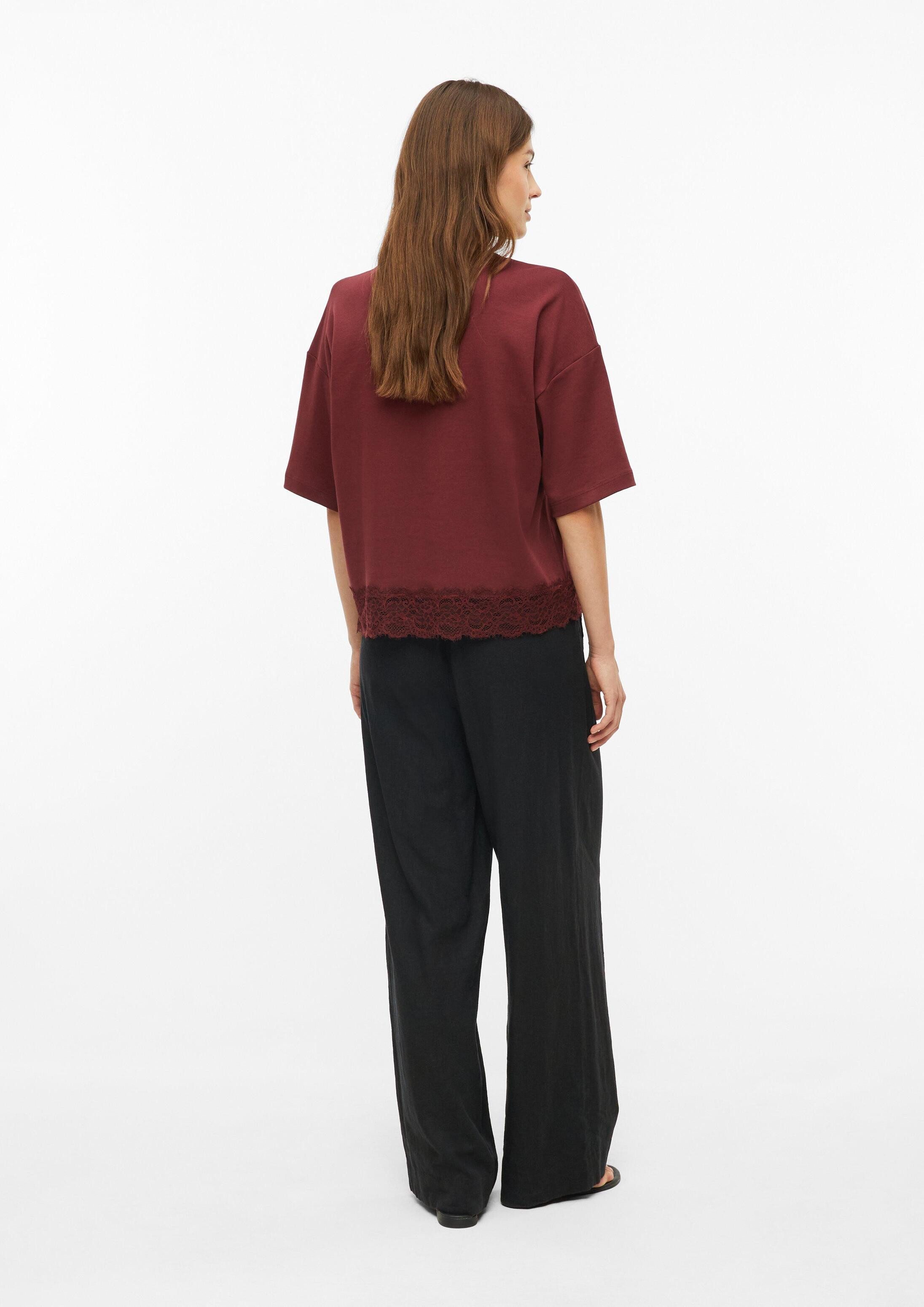 s.Oliver Kurzarmshirt T-Shirt T-Shirt mit überschnittenem Arm und Spitzenkante