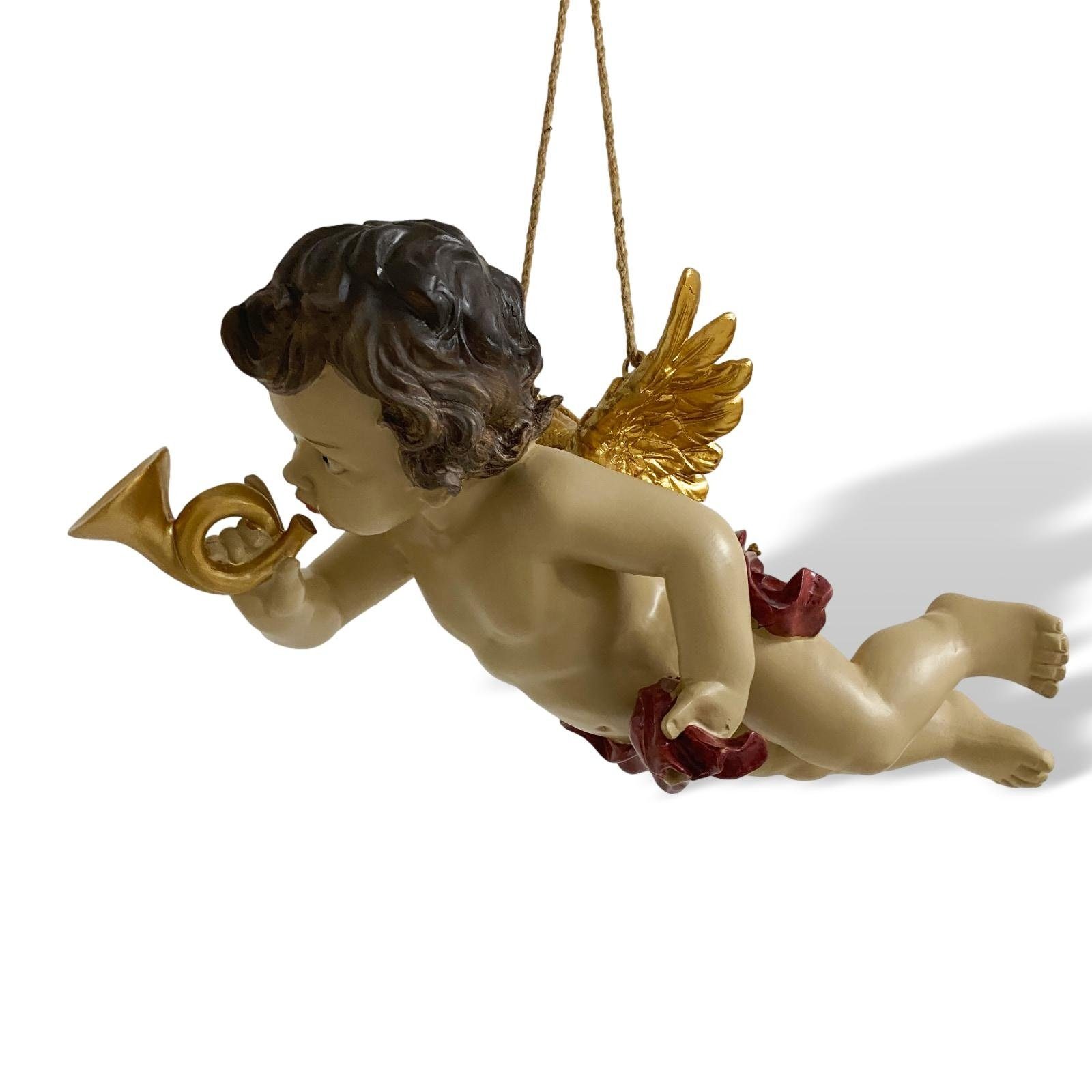Engel Ant zum Putte Aufhängen 43cm Weihnachten Dekofigur Aubaho Figur Skulptur Trompete