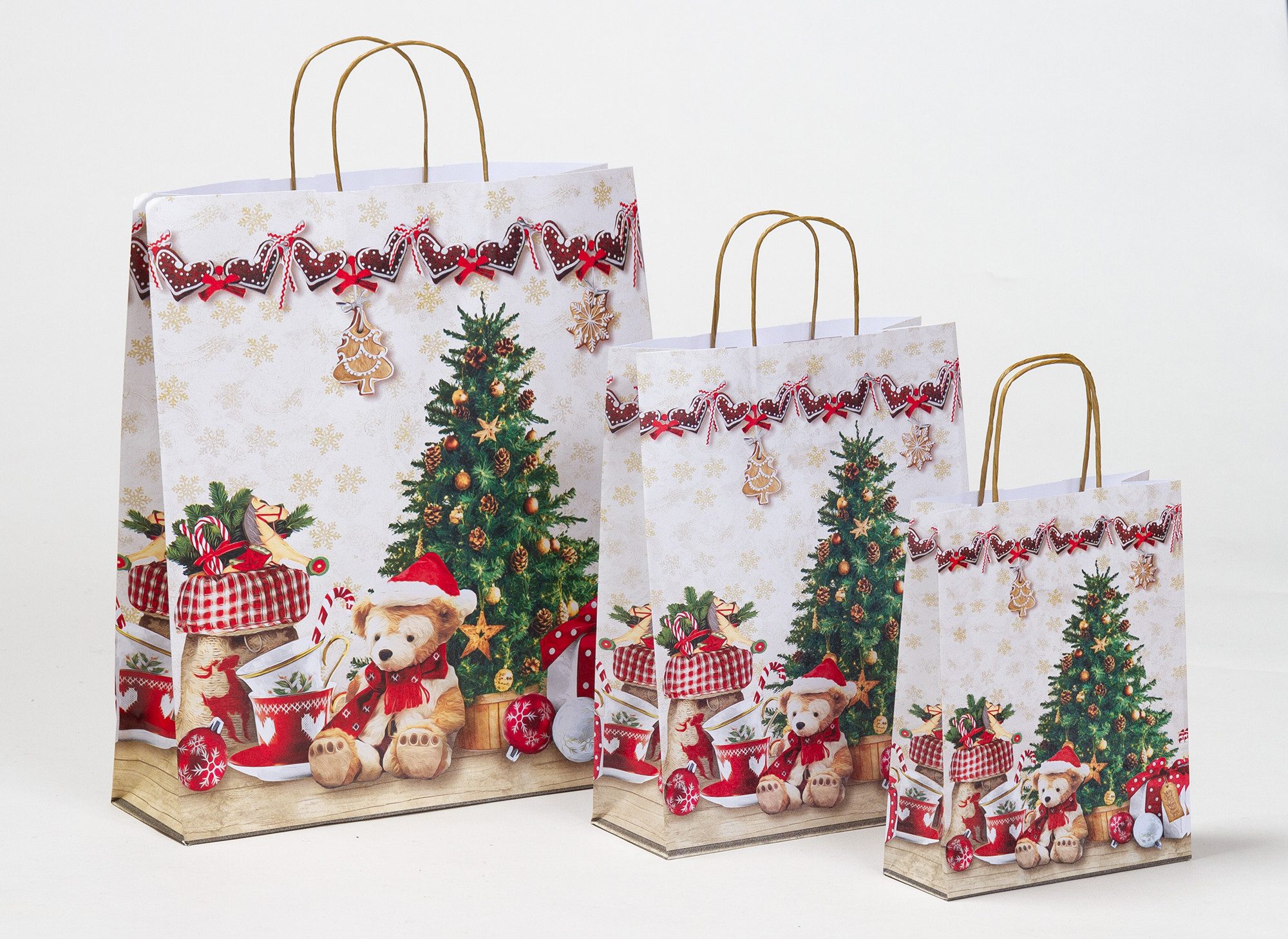 Tragetasche Papiertragetasche mit Kordel "Weihnachten TEDDY"