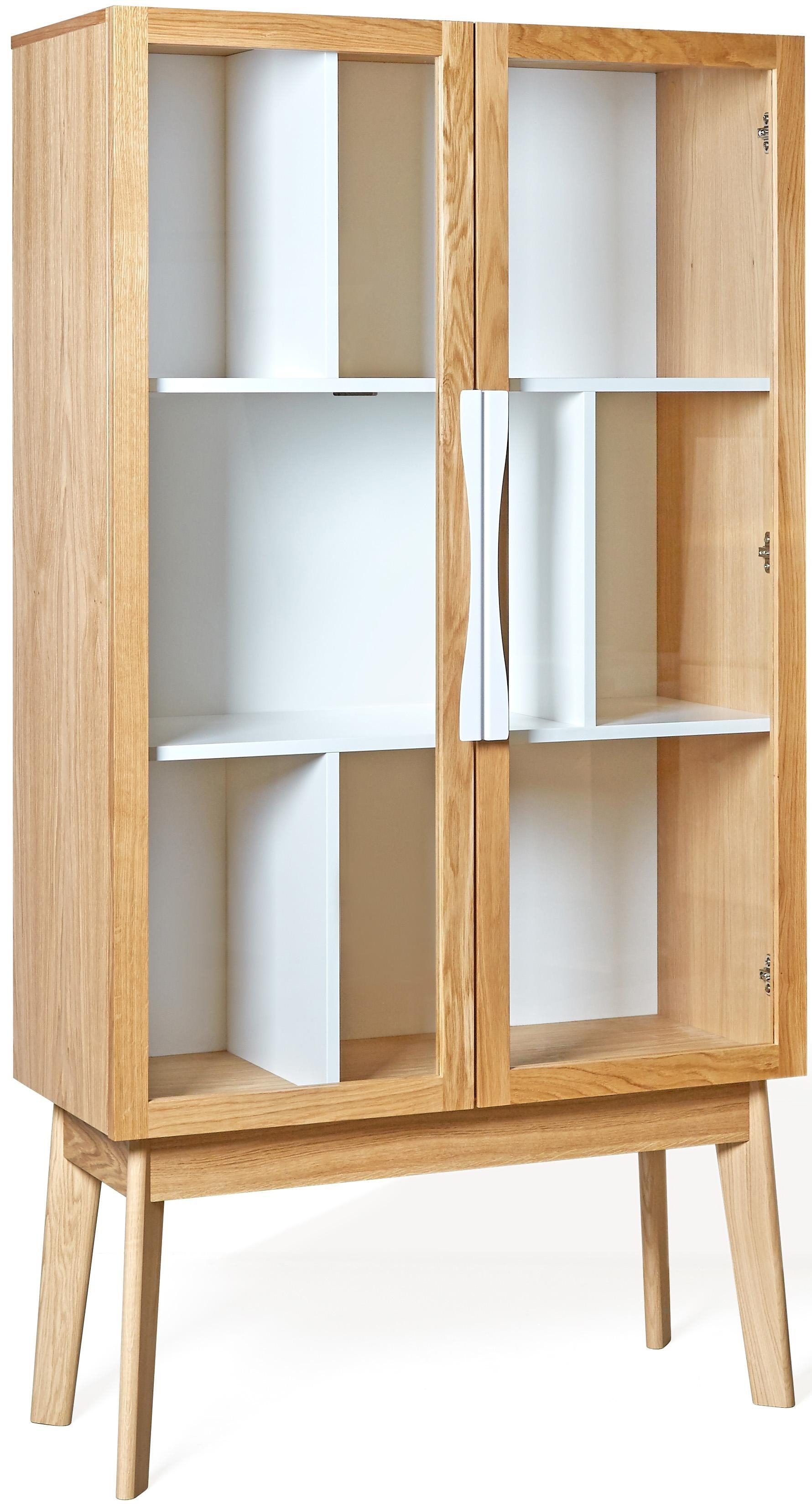 natur/weiss Breite Woodman 88 mit Holzfurnier Eiche Türen cm, Hilla, aus Bücherregal Glaseinsätzen,