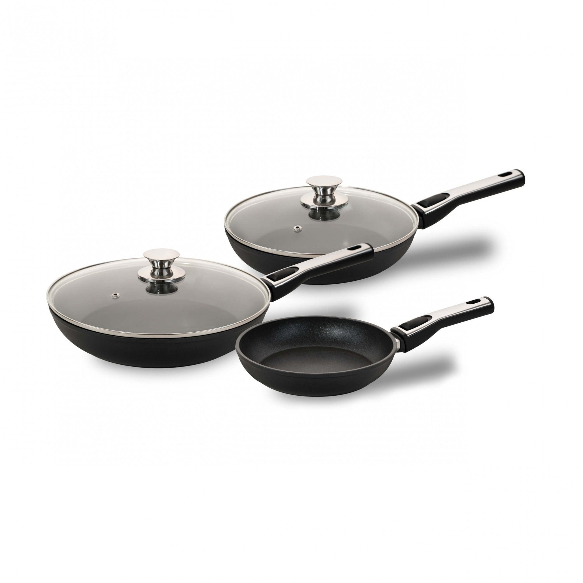Genius Bratpfanne Cerafit Plasma, Keramik (Deluxe-Set 5-tlg, 3 Pfannen + 2 Deckel), Induktionsboden, abnehmbare Griffe, backofengeeignet