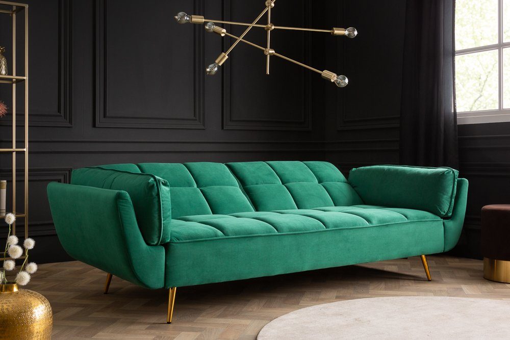 riess-ambiente Schlafsofa BOUTIQUE 213cm smaragdgrün - Samt, goldene Füße, Rundumbezug, 3-Sitzer mit Schlaffunktion - ideal für Wohn- & Schlafzimmer oder Loft