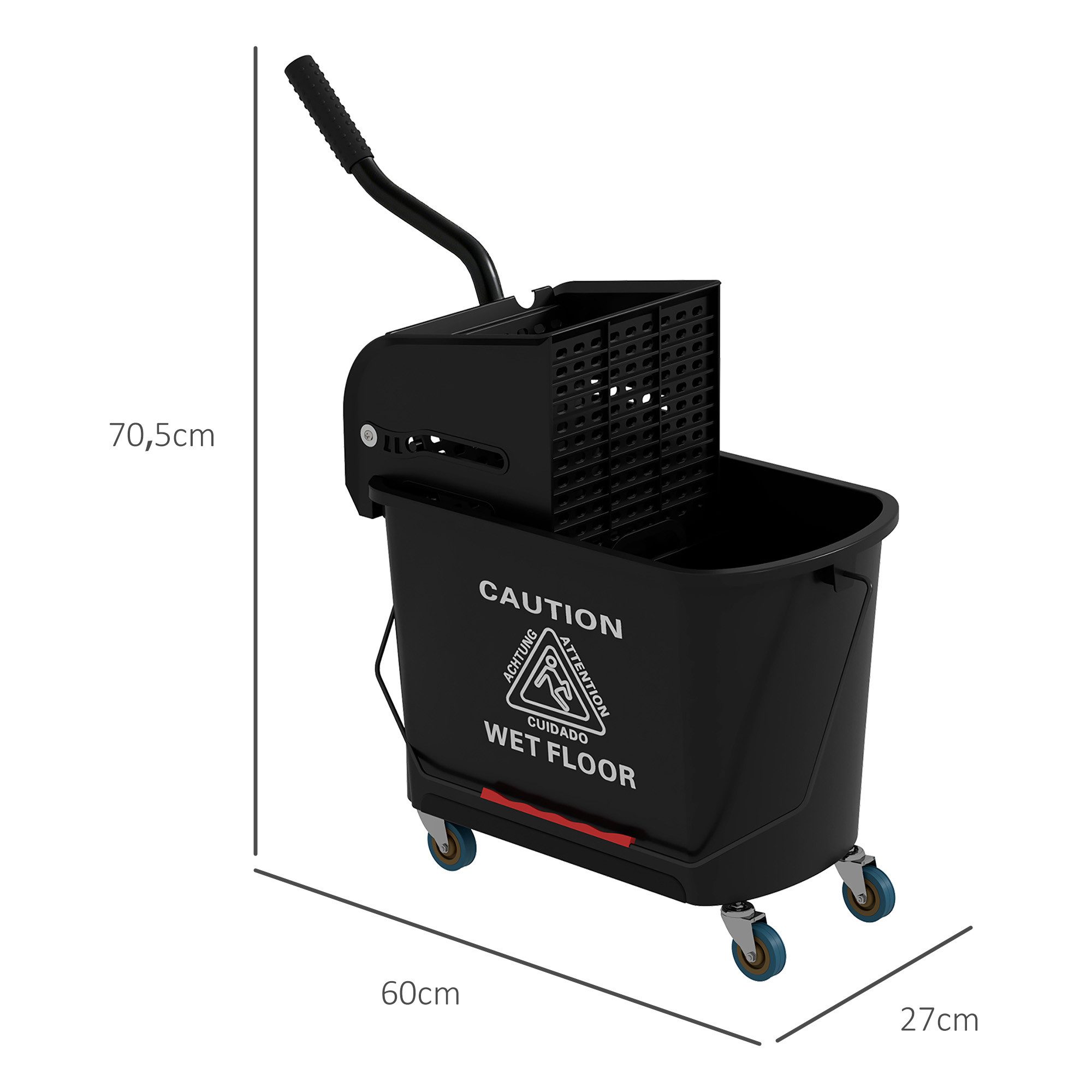 HOMCOM Putzeimer Reinigungswagen mit Wischmopp, 20 L Eimer, mit Trennwand, (Wischwagen, 1-tlg., Putzwage), mit Presse 2 Kammern Schwarz