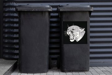 MuchoWow Wandsticker Eine Illustration des Kopfes eines Pumas in schwarz-weiß (1 St), Mülleimer-aufkleber, Mülltonne, Sticker, Container, Abfalbehälter