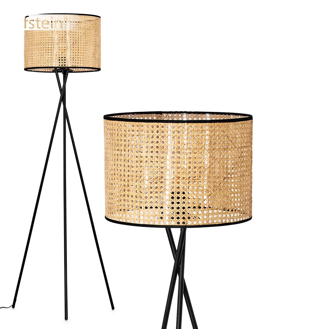 Stehlampe Stehlampe aus Metall/Rattan in Schwarz/Natur