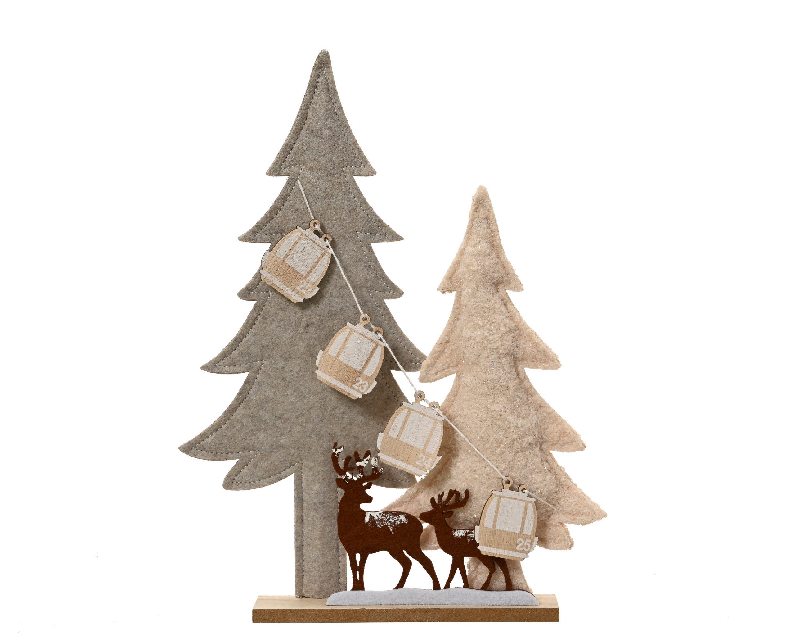 Kaemingk Weihnachtsfigur, Dekofigur Tannenbaum Filz Aufsteller 35,5cm Holz Fuß Winterdeko Beige