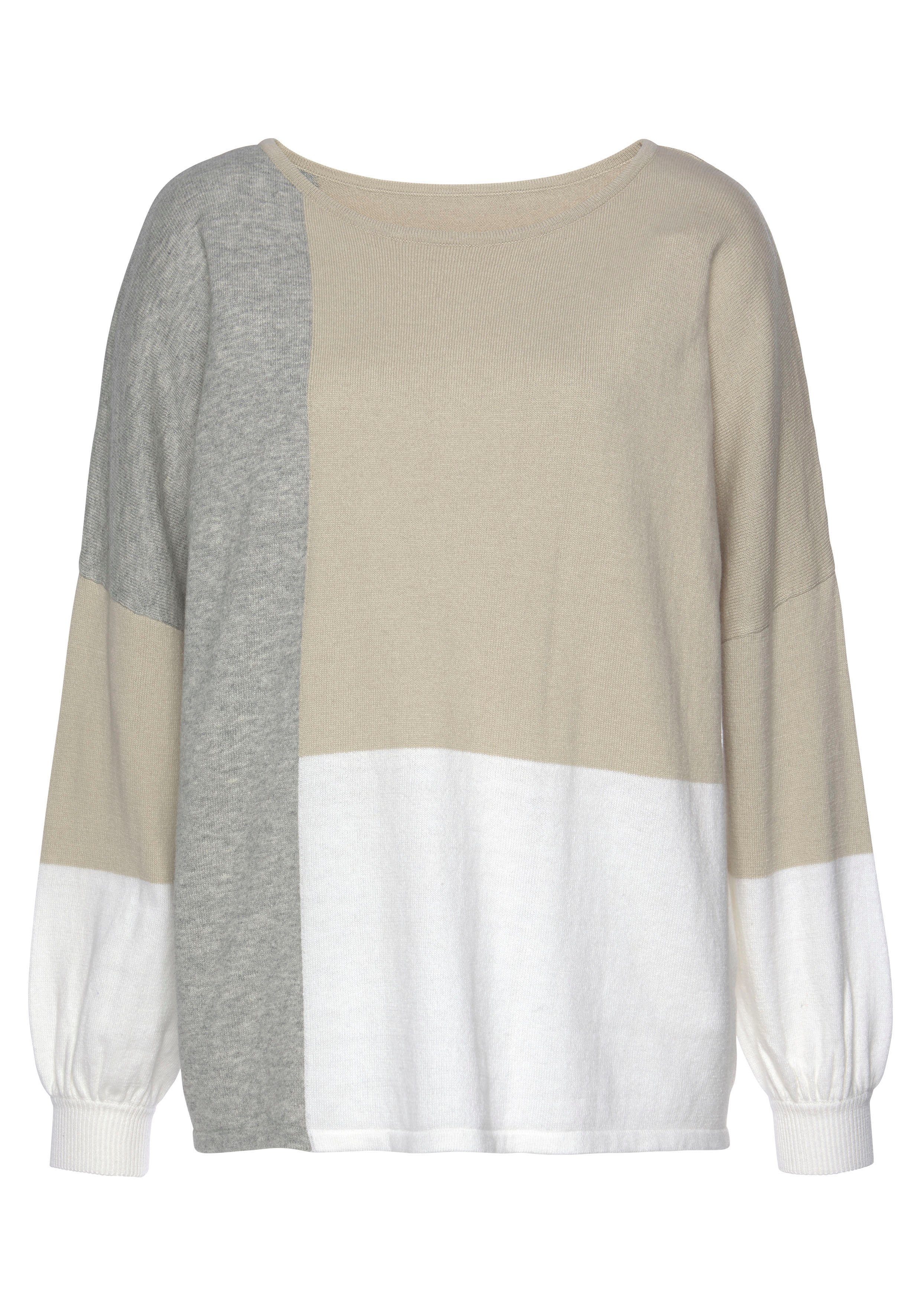 LASCANA Rundhalspullover mit Colorblock-Optik, Damenpullover, Baumwolle, günstig online kaufen