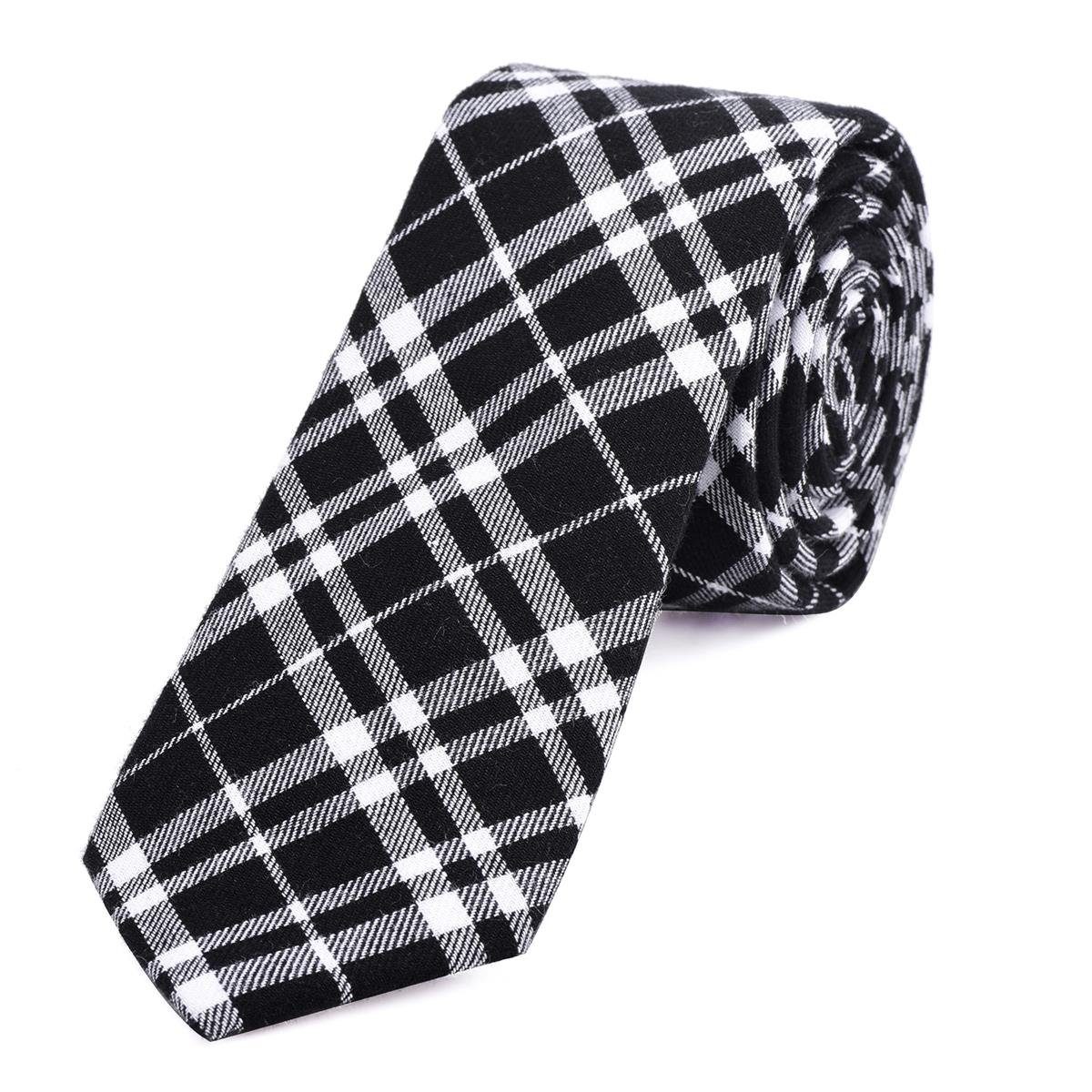 DonDon Krawatte Herren Krawatte 6 cm mit Karos oder Streifen (Packung, 1-St., 1x Krawatte) Baumwolle, kariert oder gestreift, für Büro oder festliche Veranstaltungen schwarz-weiß kariert 2