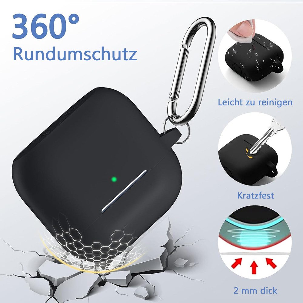 TUWENA Kopfhörer-Schutzhülle Silikon Hülle Kompatibel mit AirPods 4, mit Reinigungsset & Karabiner, Support Wireless Charging and Front LED Visible mit Schlüsse – Bild 2 von 5