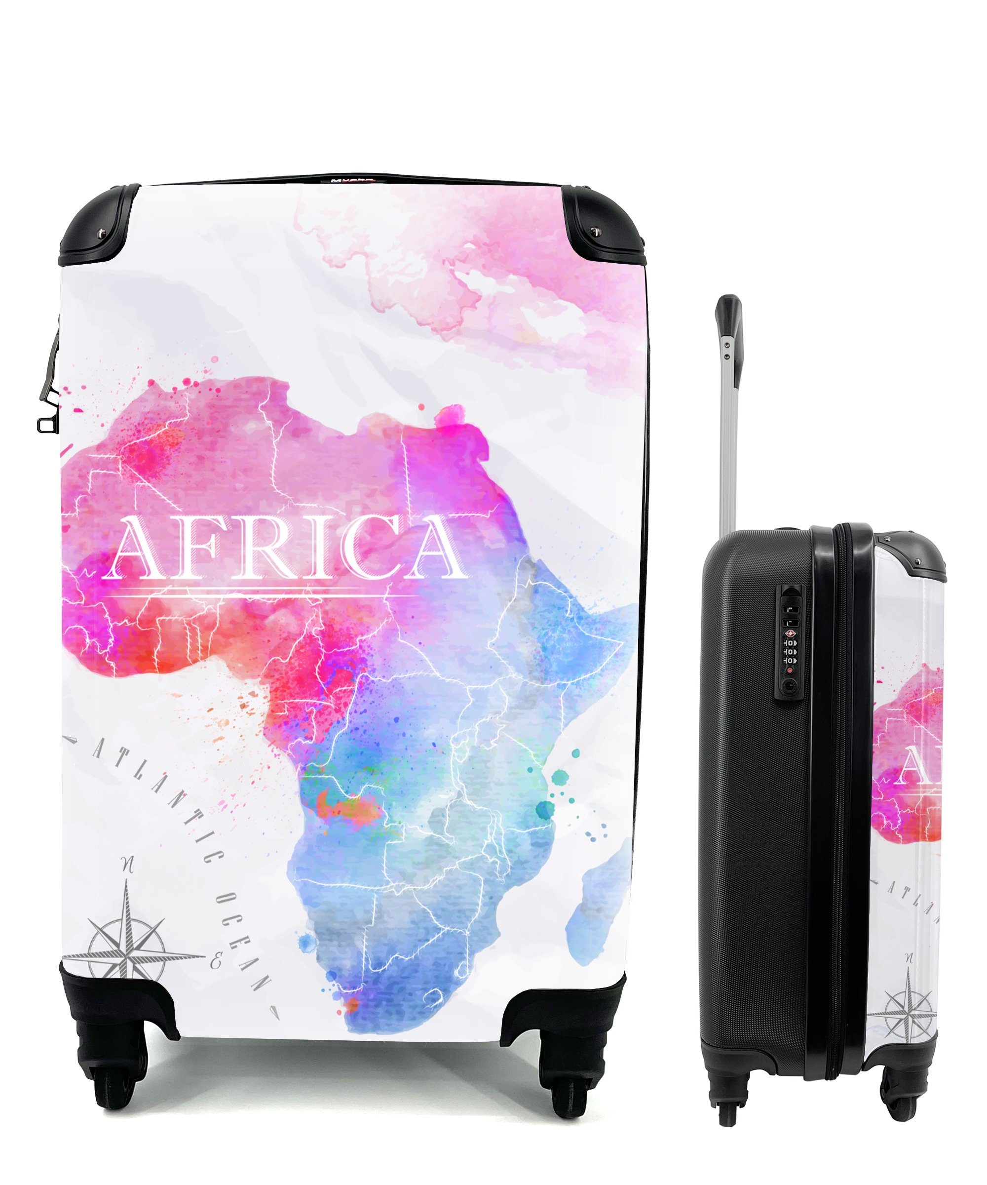 Reisetasche MuchoWow - Reisekoffer für Aquarell Afrika, Ferien, mit 4 - Trolley, rollen, Rollen, Handgepäckkoffer Handgepäck Weltkarte