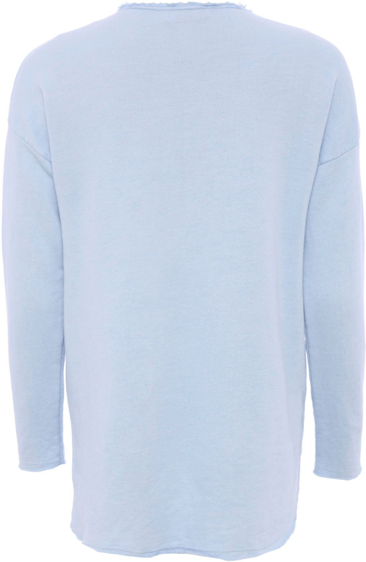Zwillingsherz Sweatshirt "Positive Mind" ausgefranster V-Ausschnitt, Used Look, Langarm, Schriftzug – Bild 4 von 5