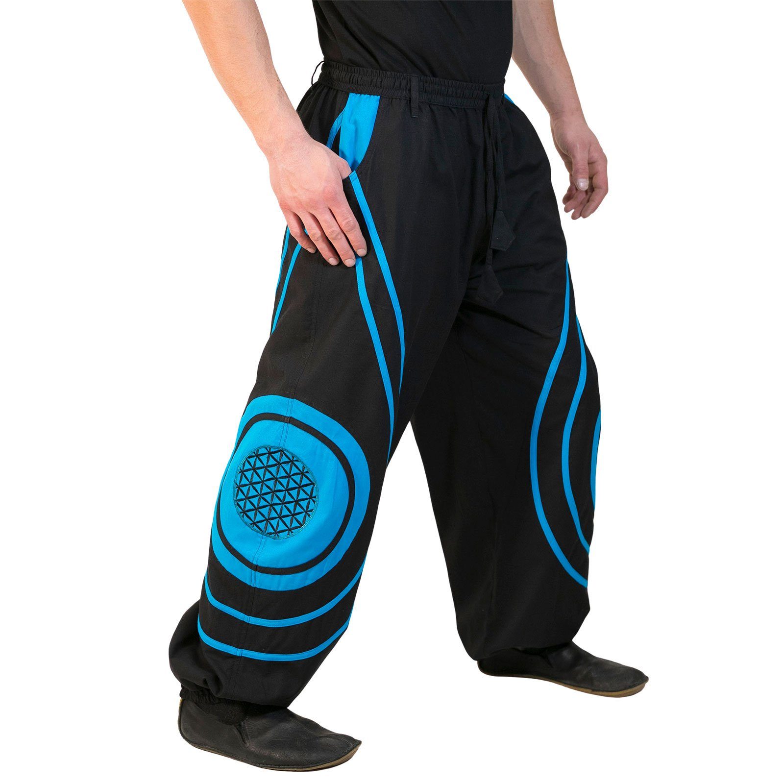 Haremshose Hose Blume des Lebens Hippie Pluderhose Kordelzug Gürtelschlaufe Harem