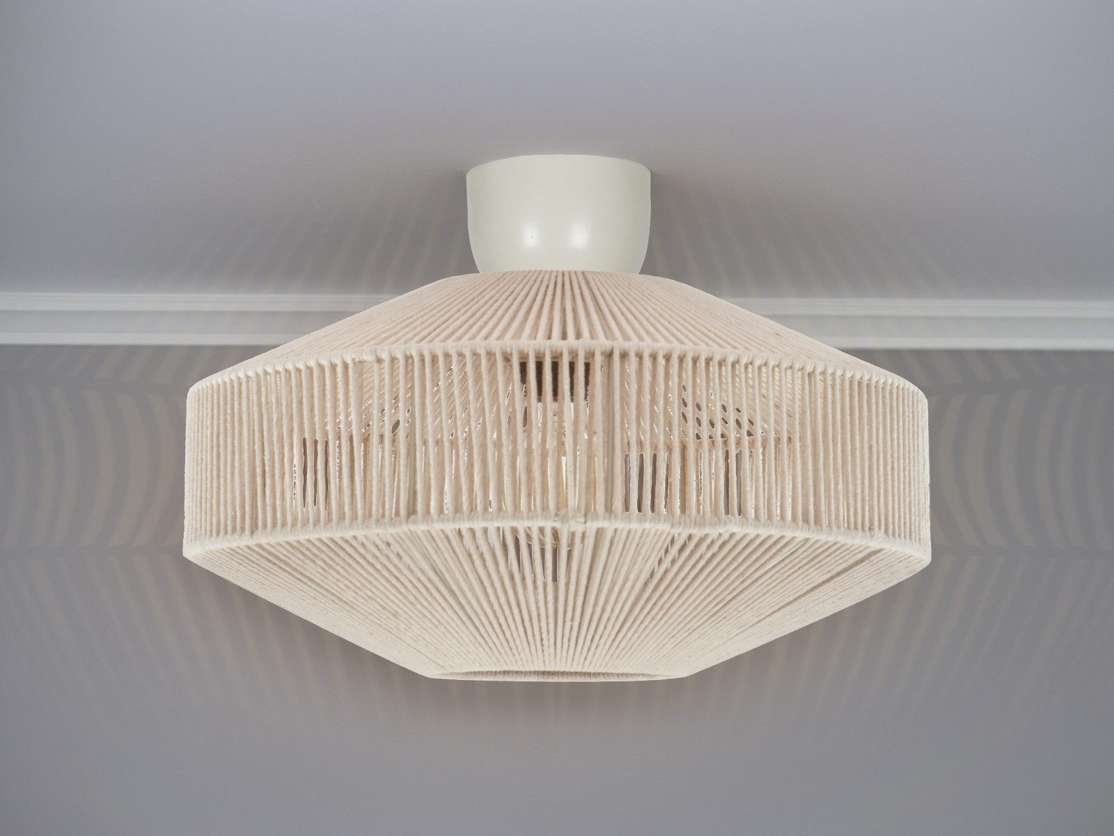 TRIO Leuchten LED Deckenleuchte, Dimmfunktion, LED wechselbar, Warmweiß, Deckenbeleuchtung mit Boho Lampenschirm aus Baumwolle geflochten Ø46cm
