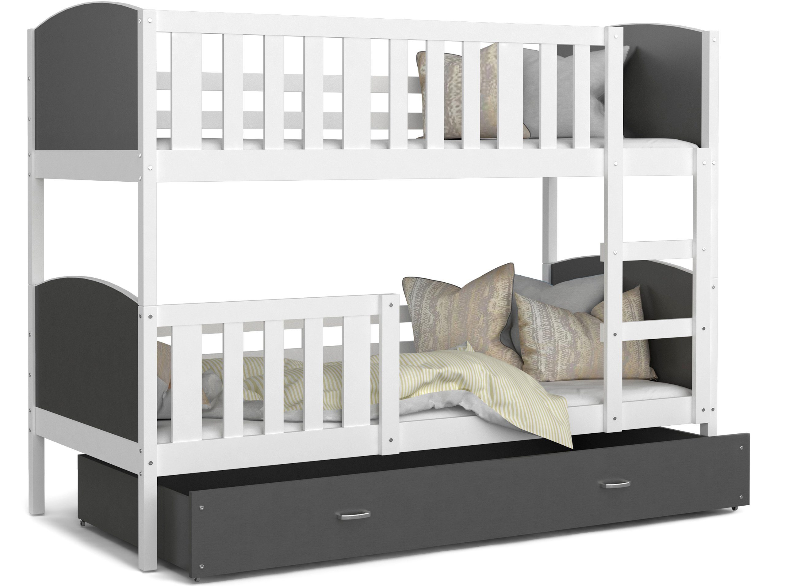 Möbelplatte Schaummatratzen), Grau Tommy Lattenrost, Sicherheitsbarriere, (Flexibler Schublade, und Weiß Siblo Kinderbett