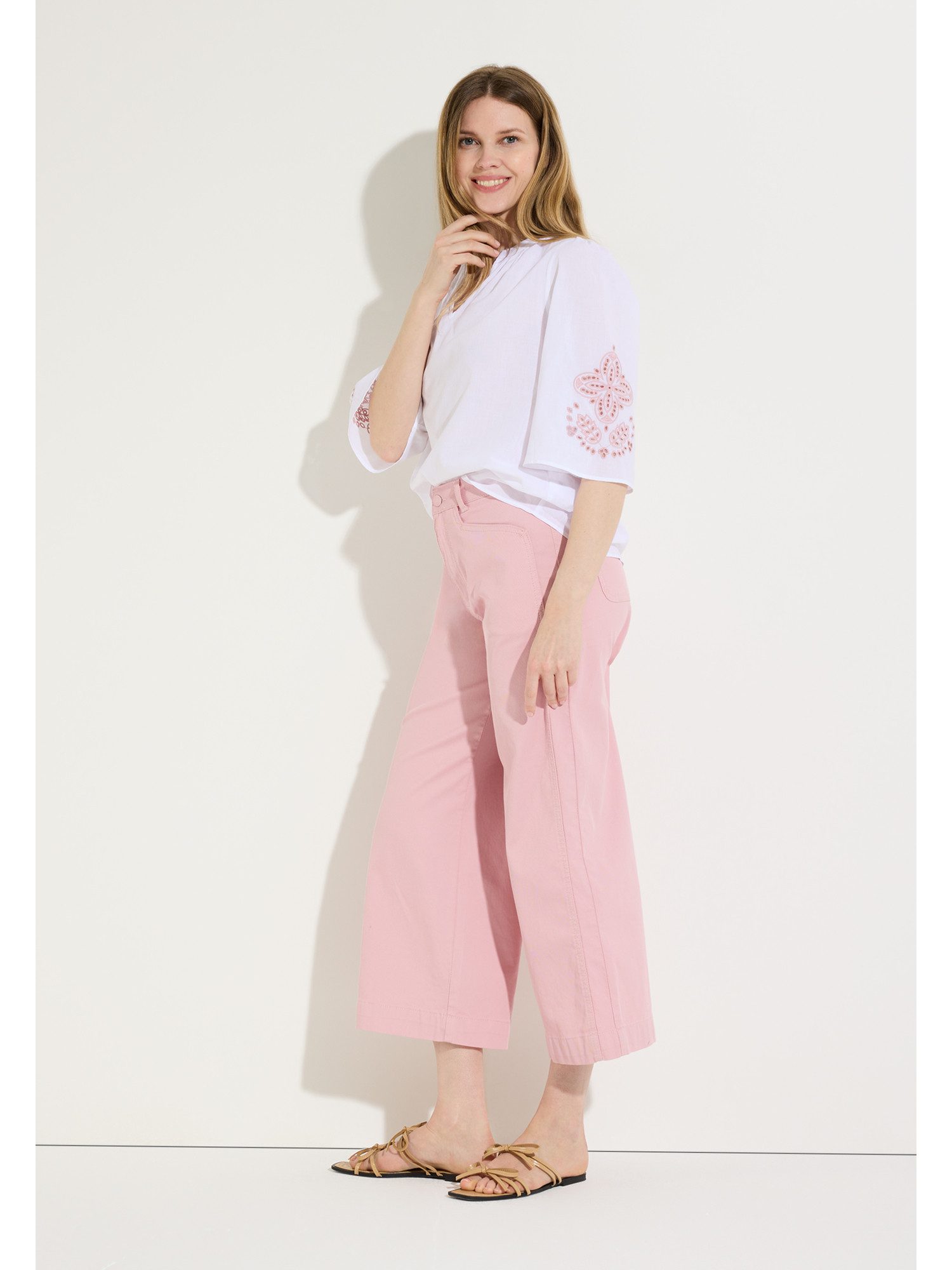MORE&MORE Klassische Bluse leichte, 3/4 Arm Schlupfbluse, bestickt