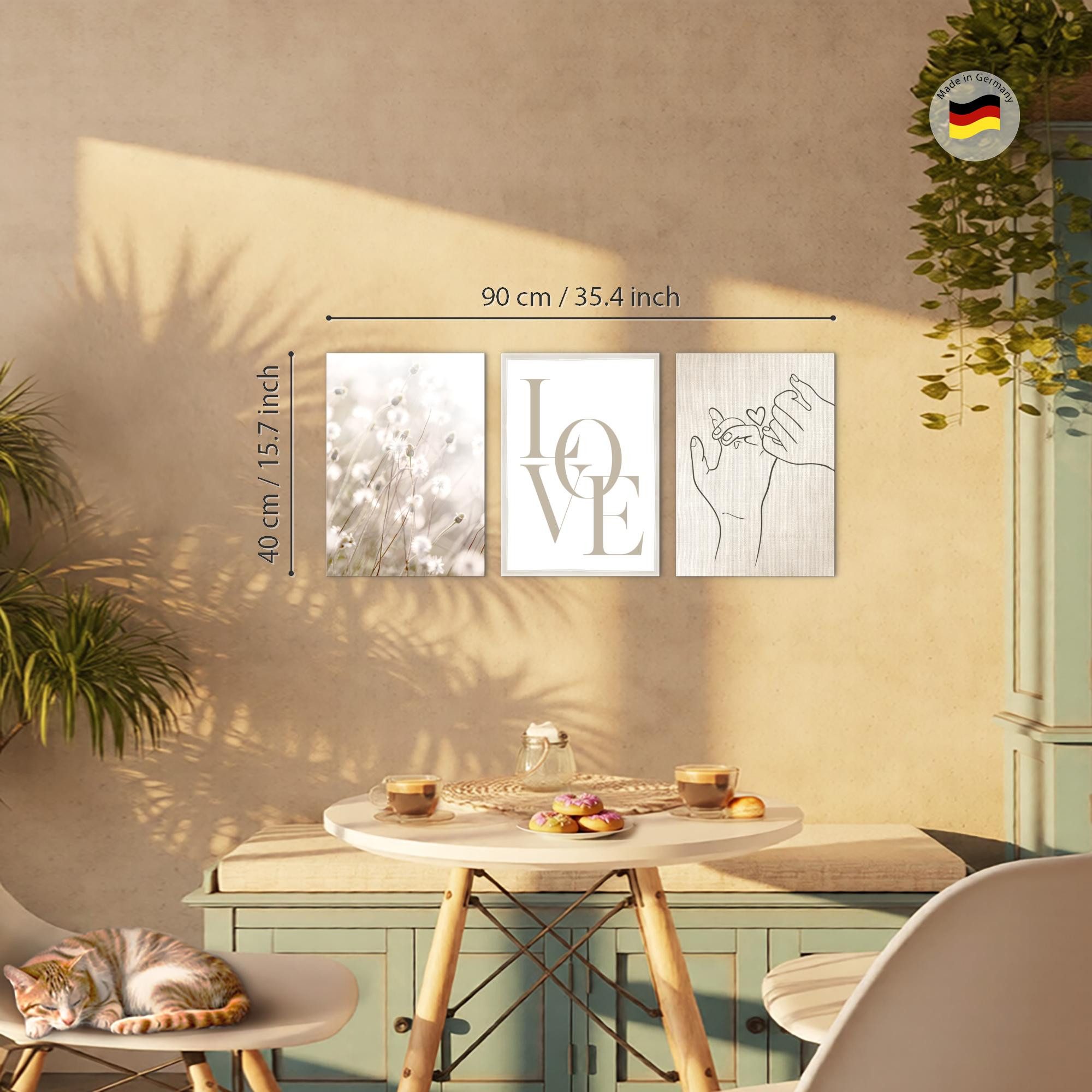 Novart Wandbild 3 Wandbilder Set Natur Wohnzimmer Deko Landschaft Berge Boho, Love (3 St)