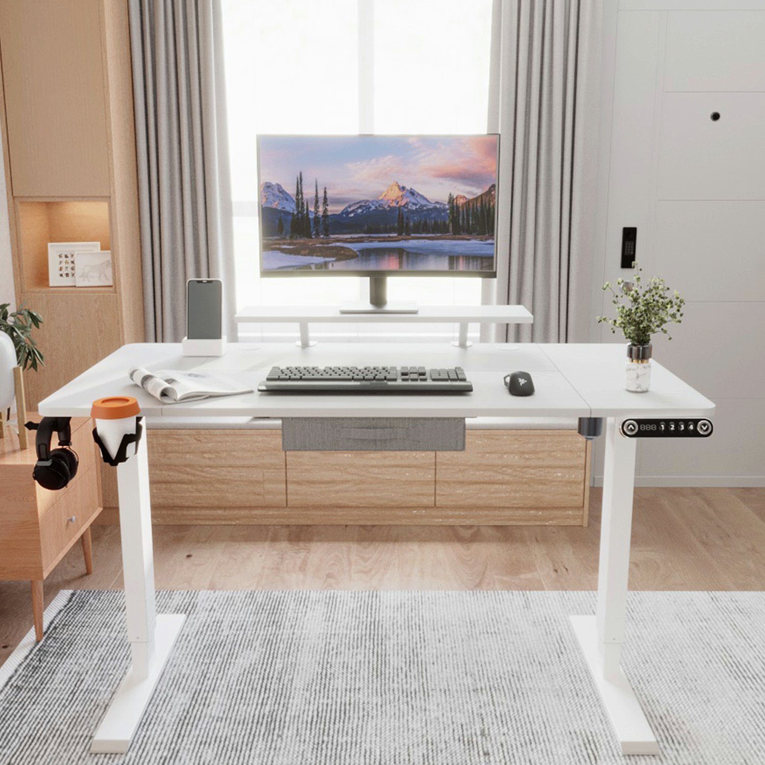 IvyIvy Gamingtisch Computertisch höhenverstellbarer Schreibtisch elektrisch, mit einer Schicht und schubladen, 160x76cm