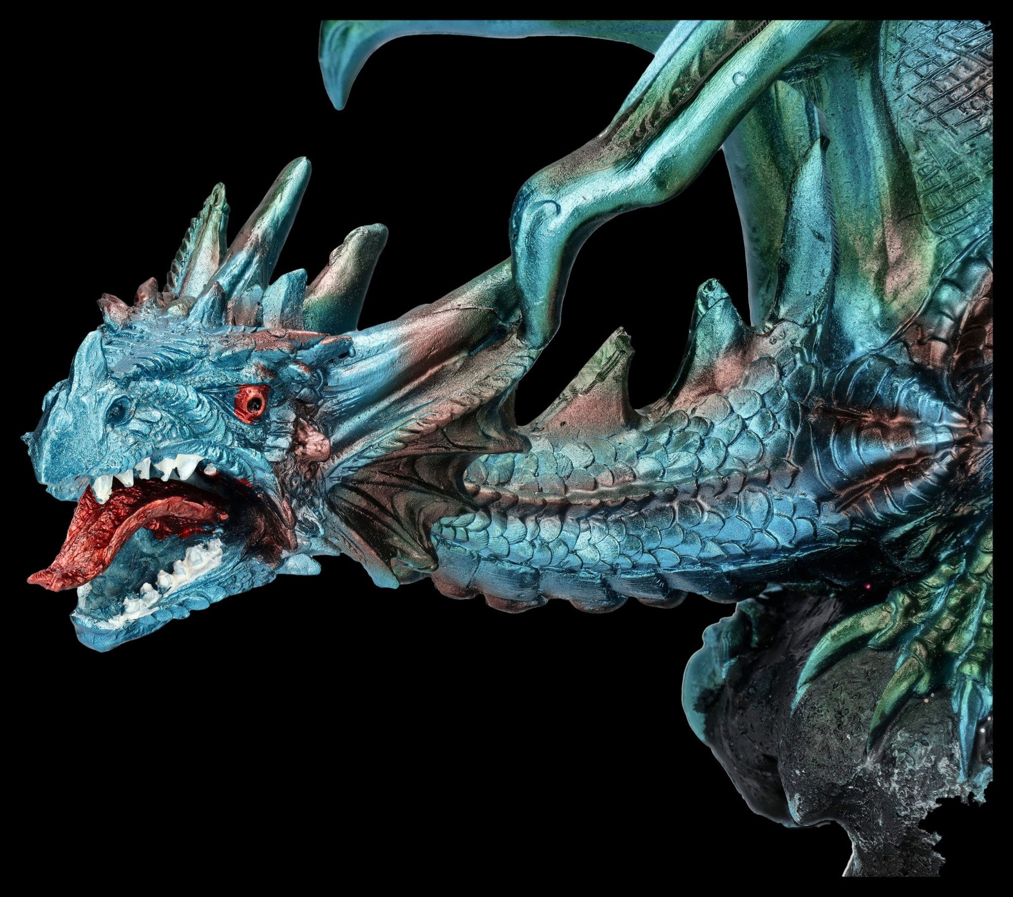 Figuren Shop GmbH Dekofigur Drachenfigur auf Geodenstein - Fantasy Dekofigur Drache Dekoration
