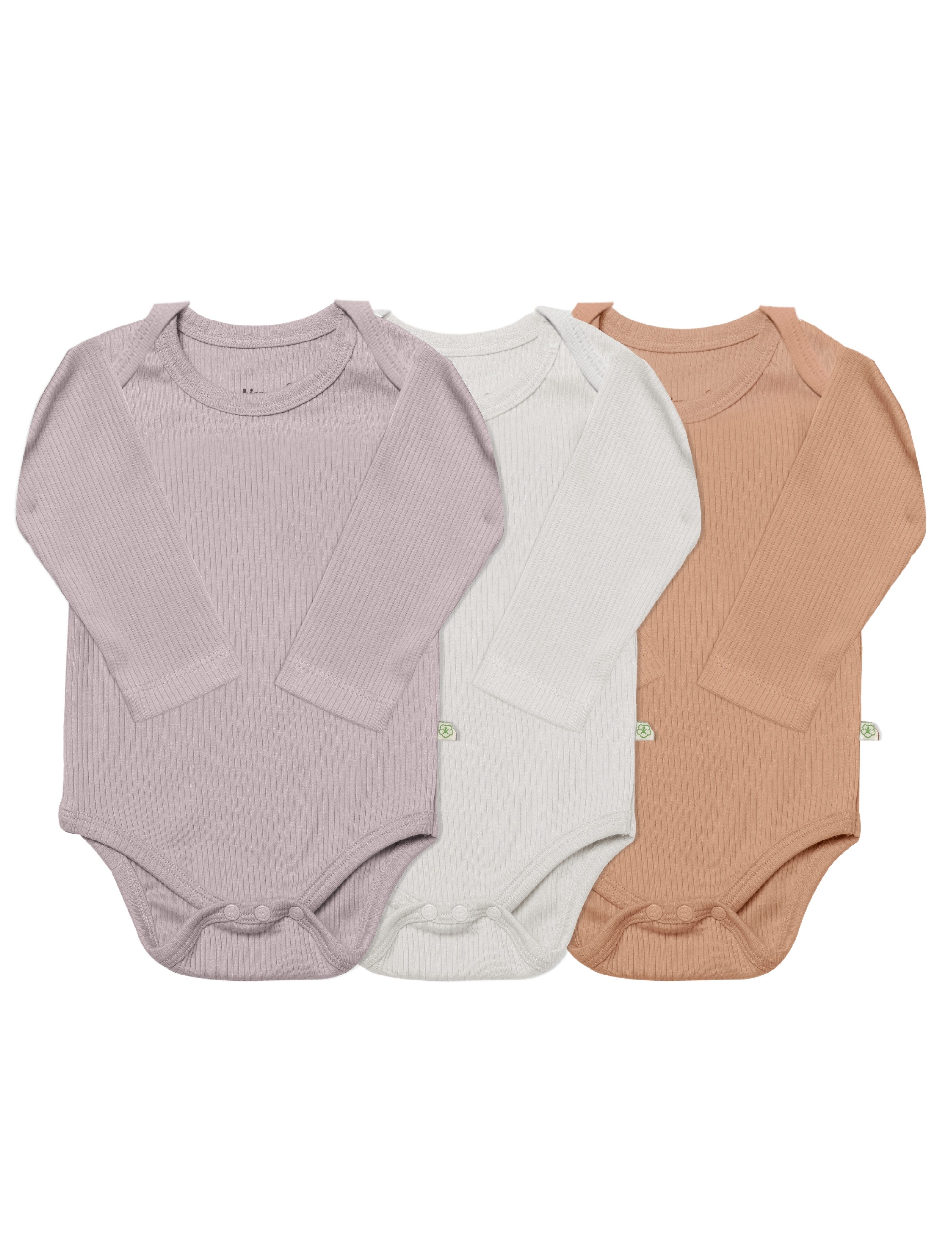 biorganic Langarmbody Ripp (3er Pack), Mehrfarbig, Unisex, Baby Body für Jungen und Mädchen (Set, 4-tlg., 3er-Pack Bodys & 1 Beutel) gerippte Textilstruktur (Ripp), Modal und Bio-Baumwolle, Größe 56 - 86