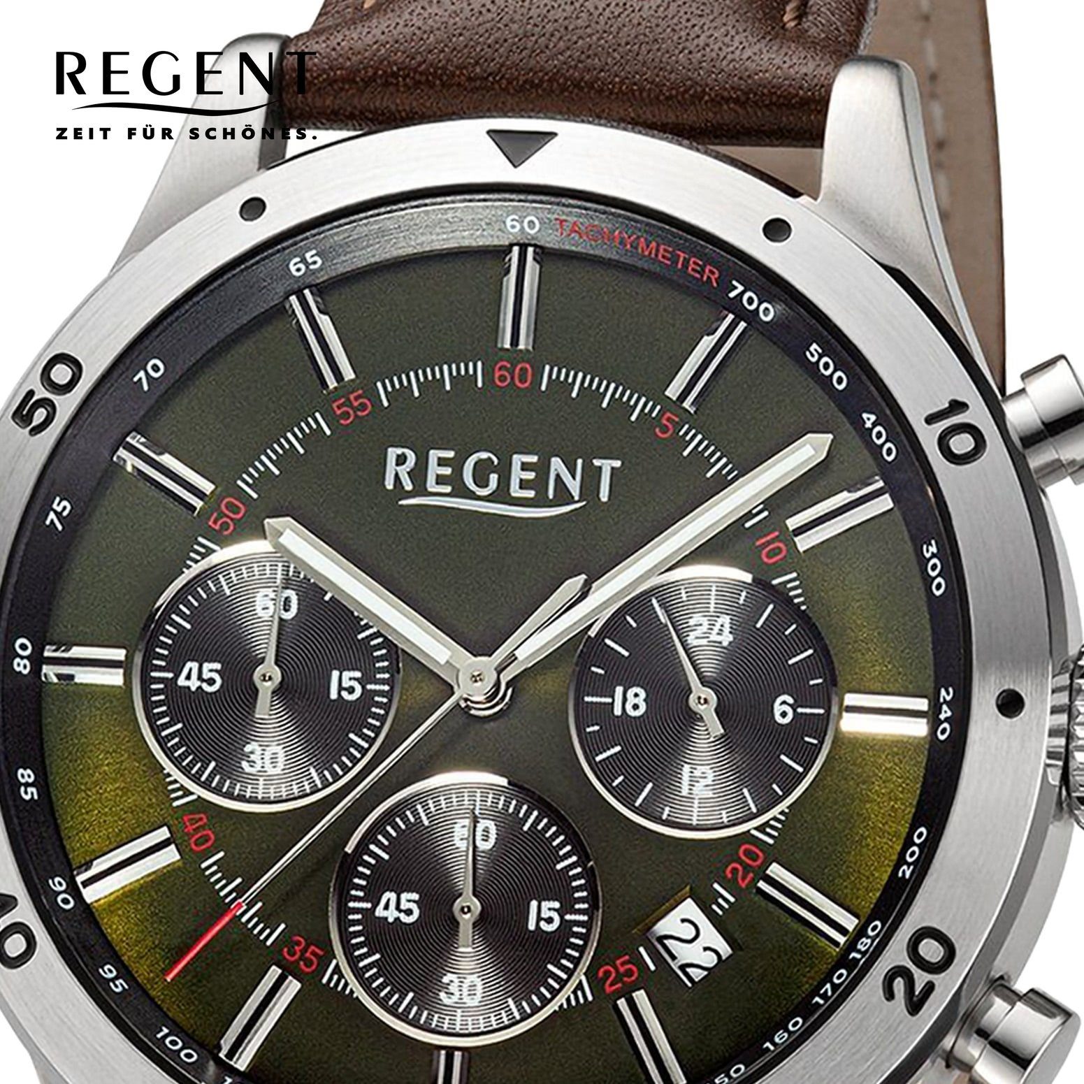 Analog, 41mm), Regent rund, Regent extra Armbanduhr Herren Quarzuhr Herren Lederarmband Armbanduhr grün (ca. groß