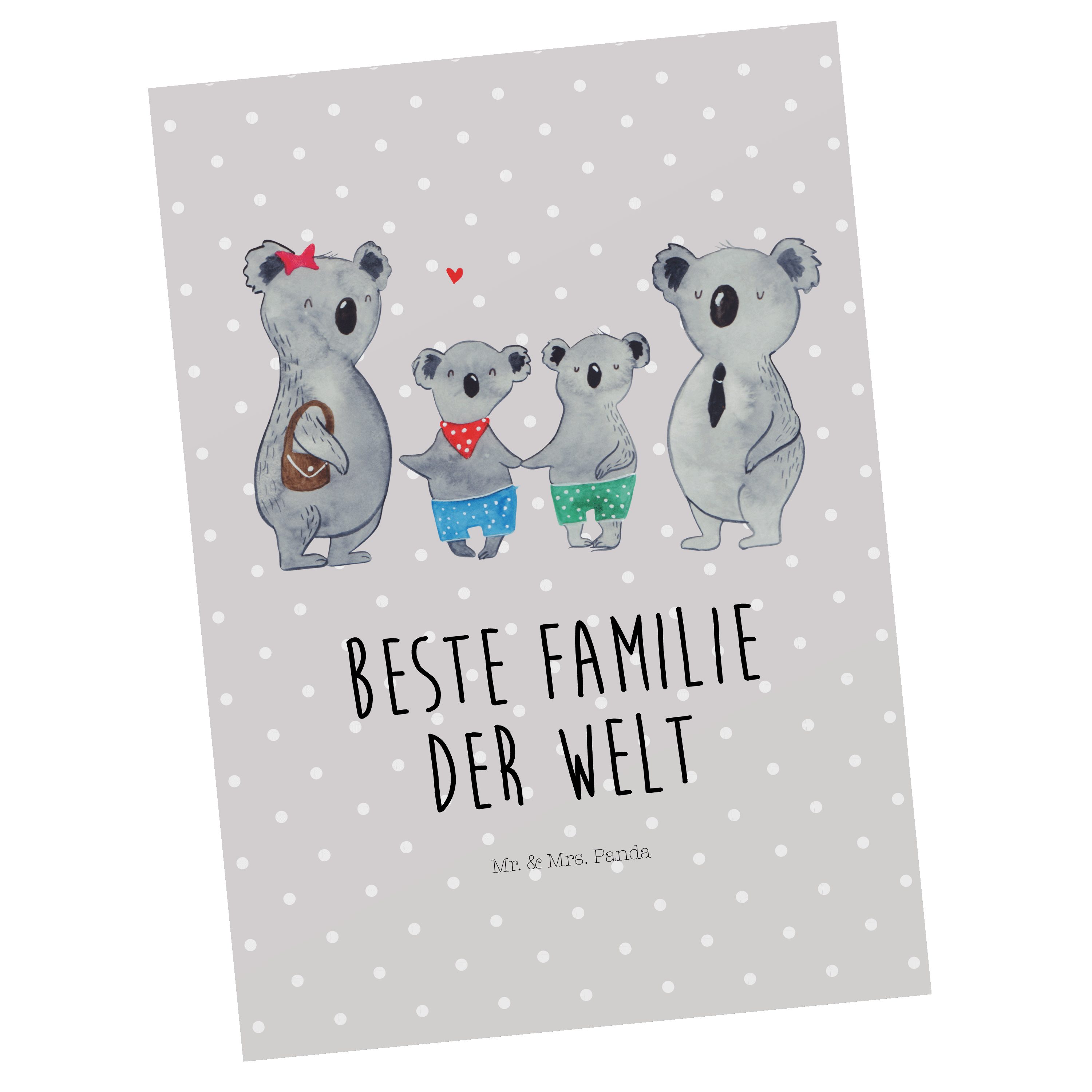 Mr. & Mrs. Panda Postkarte Pastell - Koalafami Grau Familienzeit, - zwei Geschenk, Koala Familie