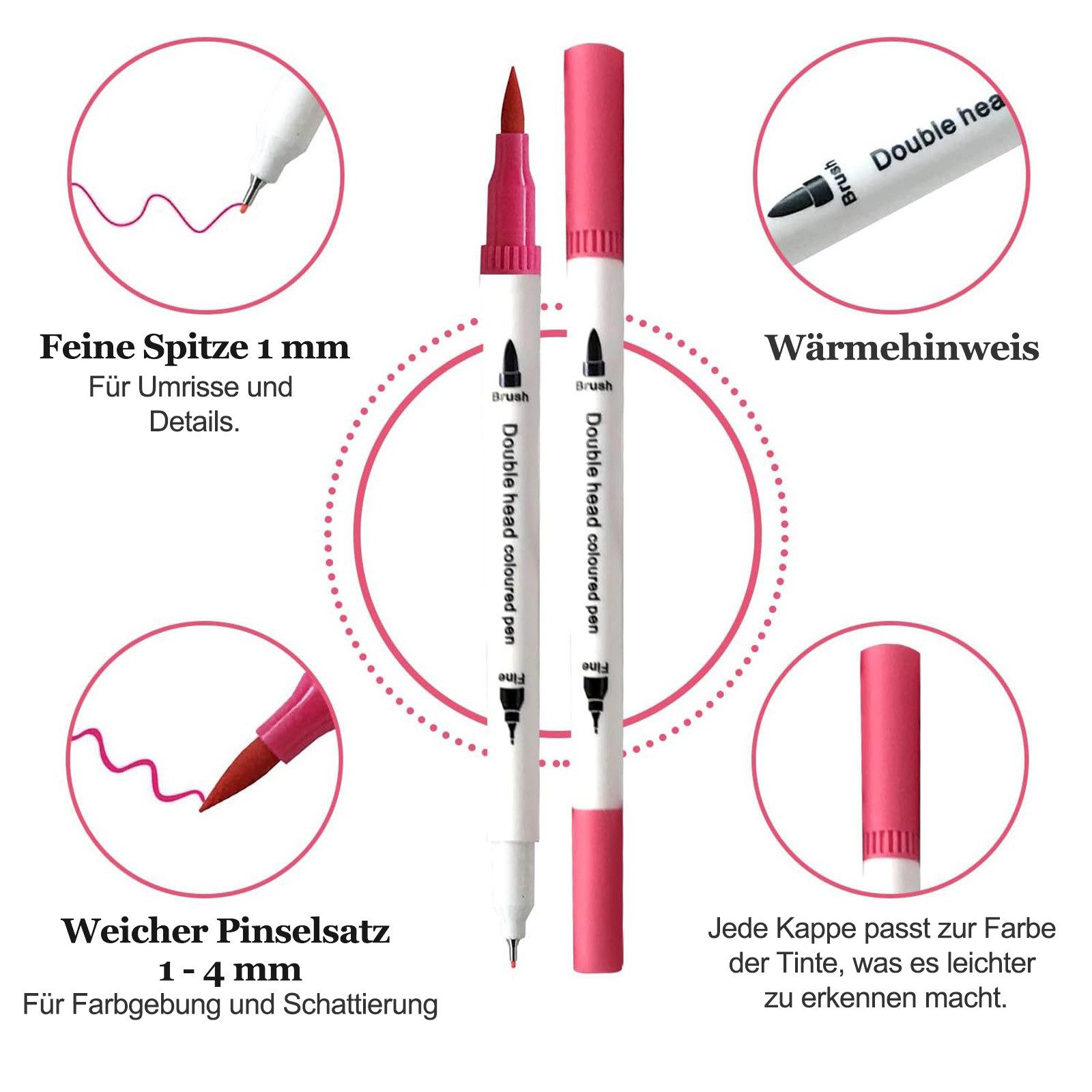 MOPUEA Filzstift 120 Farben Dual Tip Marker Stifte Lackmarker Buntstift, (Doppeltipp-Stifte mit Aufbewahrungstasche, 120-tlg), Pinselstifte Permanentmarker Filz – Bild 2 von 5