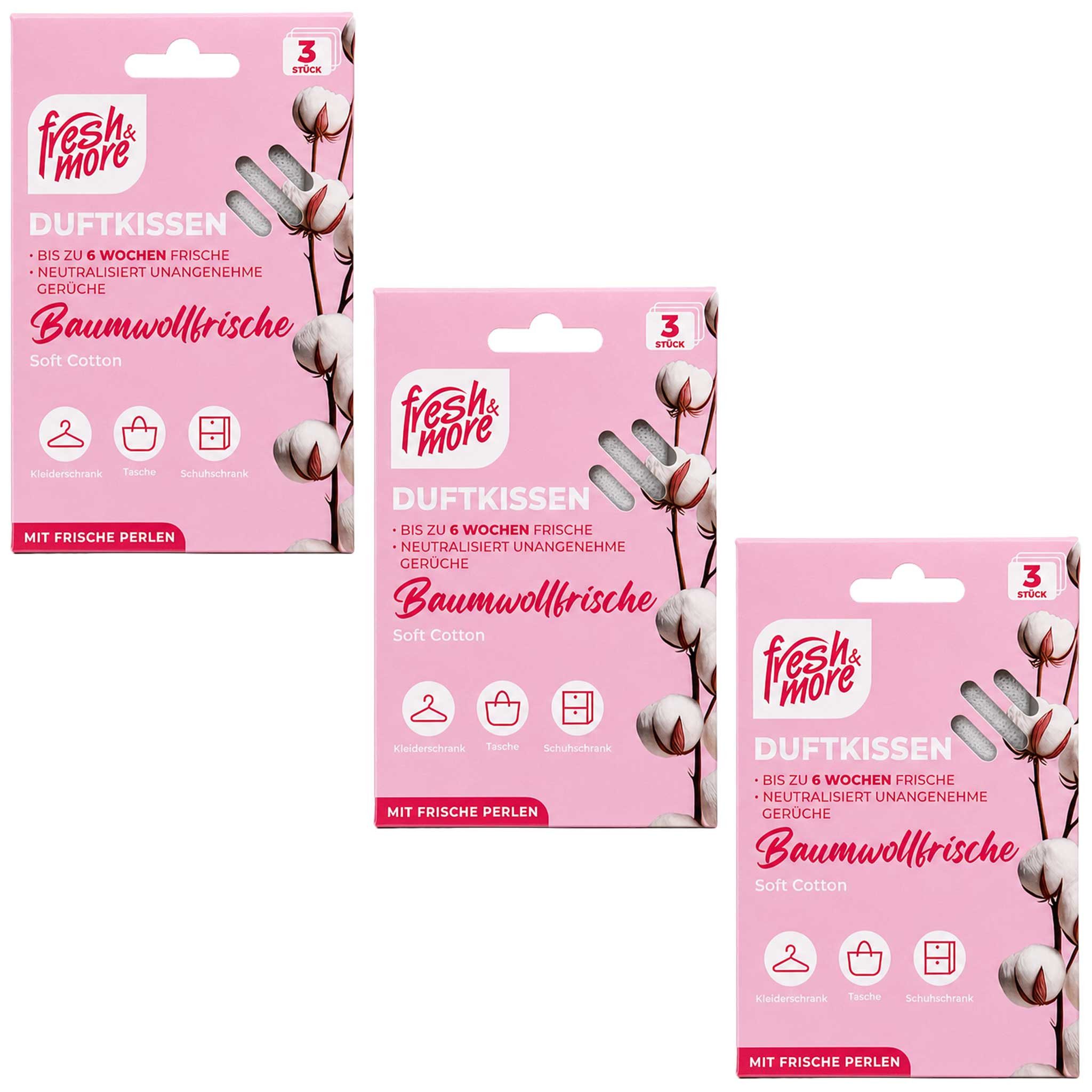 fresh & more Duftbeutel Duftkissen Mix, 3er Set, 9-tlg., 3 Packungen mit je 3 Duftkissen, 3 Duftvarianten, mit Frischeperlen