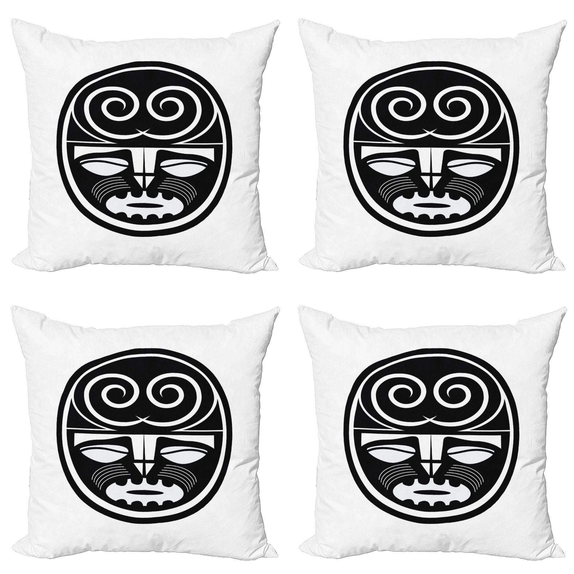Kissenbezüge Modern Accent Doppelseitiger Digitaldruck, Abakuhaus (4 Stück), Ethnisch Schwarz Maori-Masken-Entwurf | Kissenbezüge