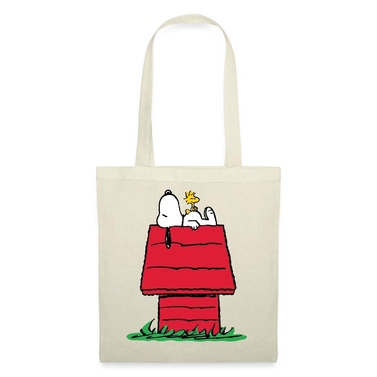 Spreadshirt Henkeltasche Peanuts Snoopy Und Die Hundehütte Stoffbeutel (1-tlg)