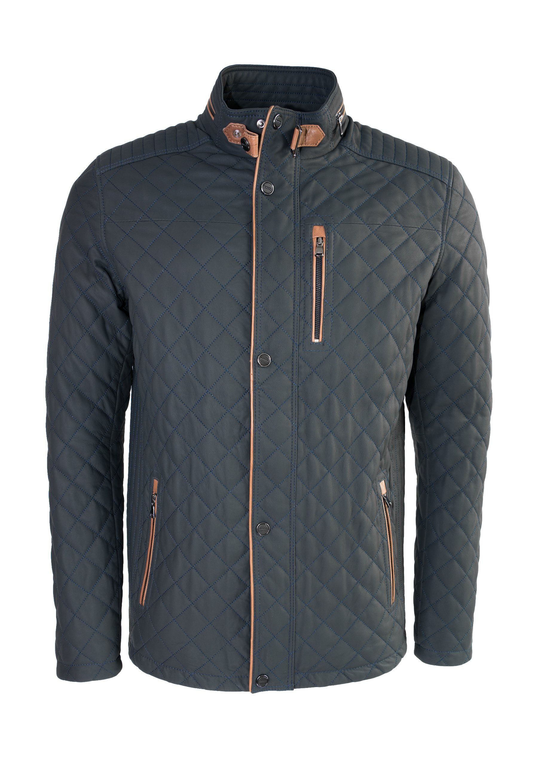 Lolus Lederjacke Apollo Dunkelblau Braun Gesteppte günstig online kaufen