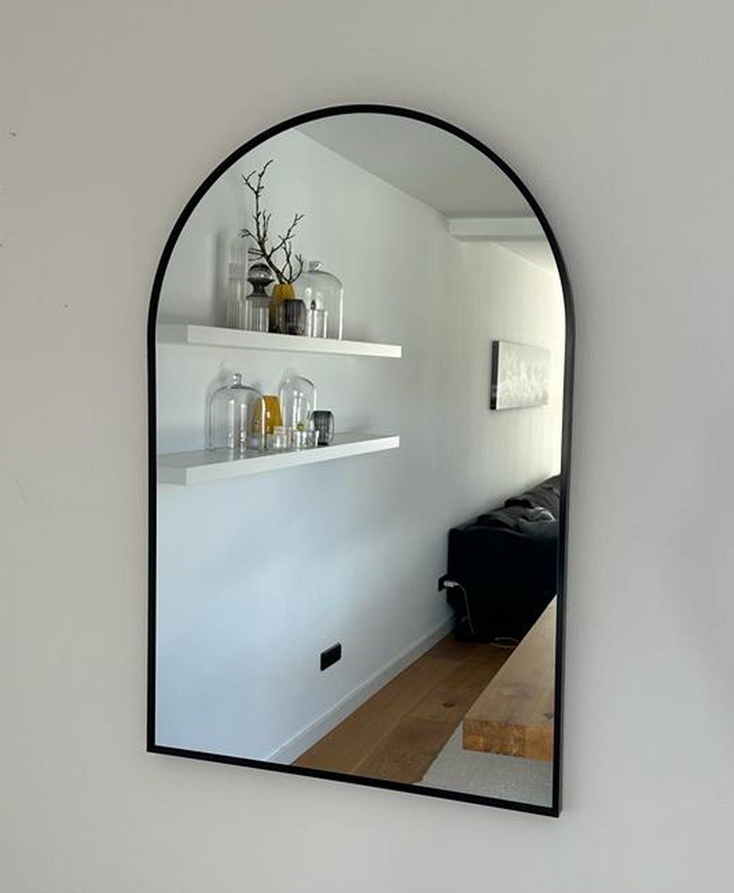 Your-Homestyle Rahmenspiegel-rund Spiegel Lotta Wandspiegel – Halbrund 60 x 90 cm Metallrahmen/Alurahmen, Farbe Silber