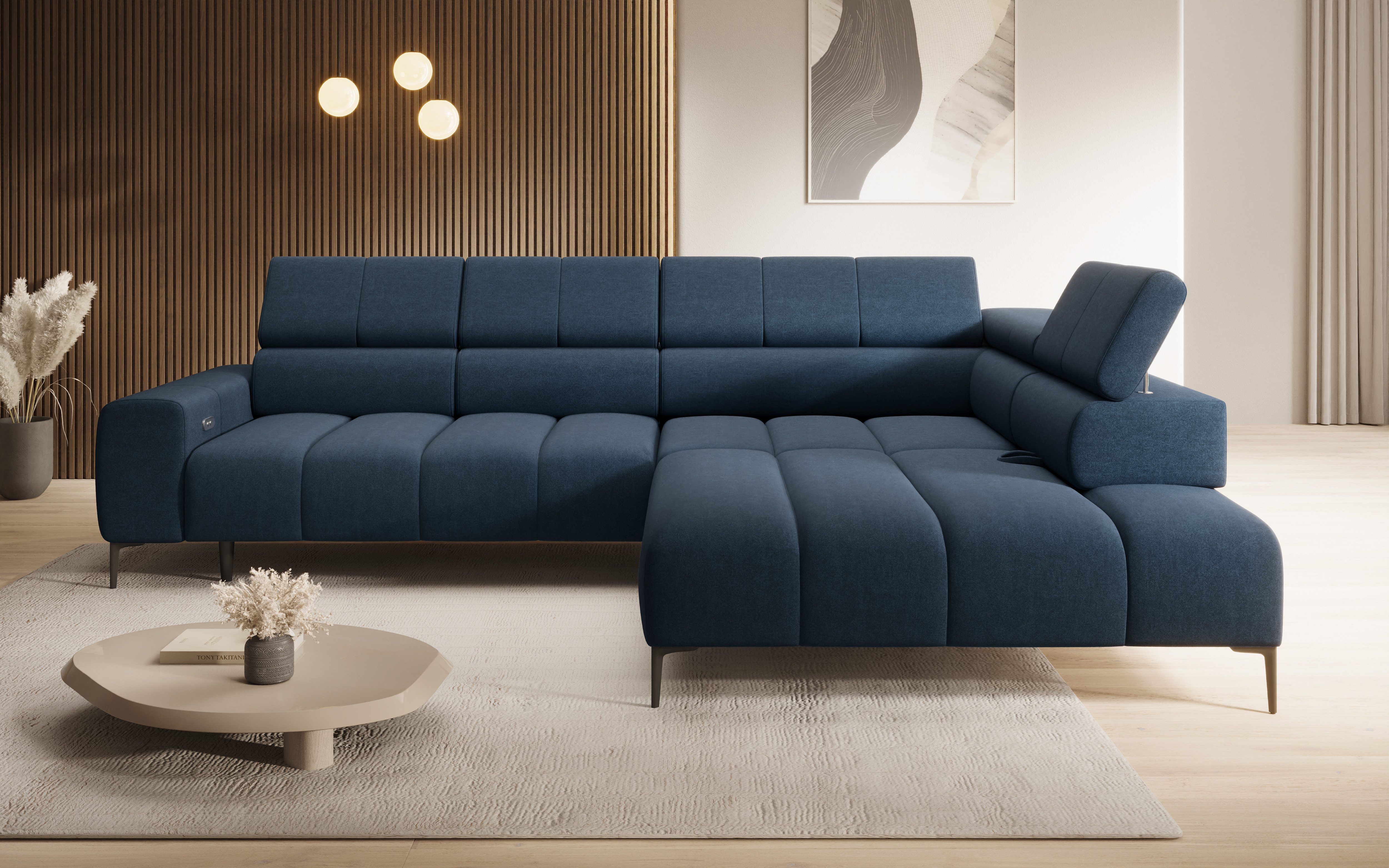 thematys Ecksofa MELLOW elektrisch 302 x 218 cm – mit elektrischem Sitzauszug, L-Sofa mit 4 verstellbaren Kopfstützen, Elektrischem Sitzauszug, Verstellbarer Rückenlehne, Velours (Element) - L-Form, Wohnlandschaft, 302 cm breit