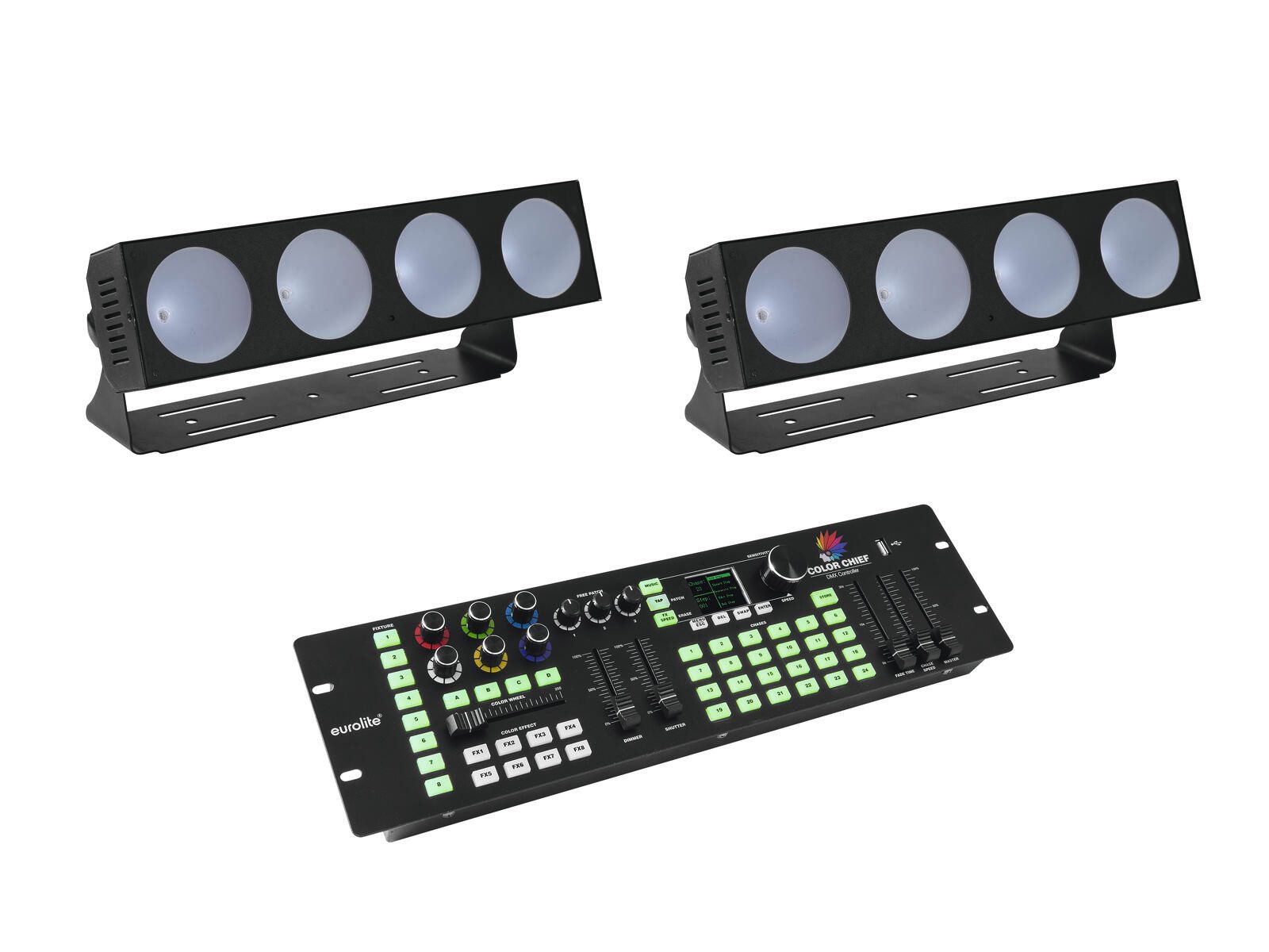 Discolicht EUROLITE Set 2x LED CBB-4 + DMX LED Color Chief Controller