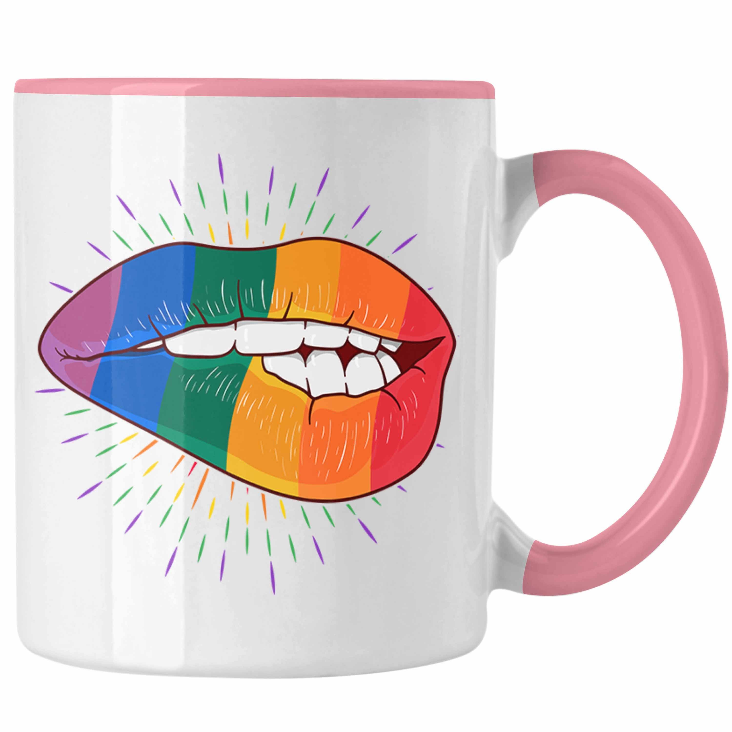 Transgender Rosa Tasse Regenbogen Lippe Lustige Lesben - Grafik Geschenk Trendation Regenbogen Trendation Bunte Tasse LGBT Schwule für