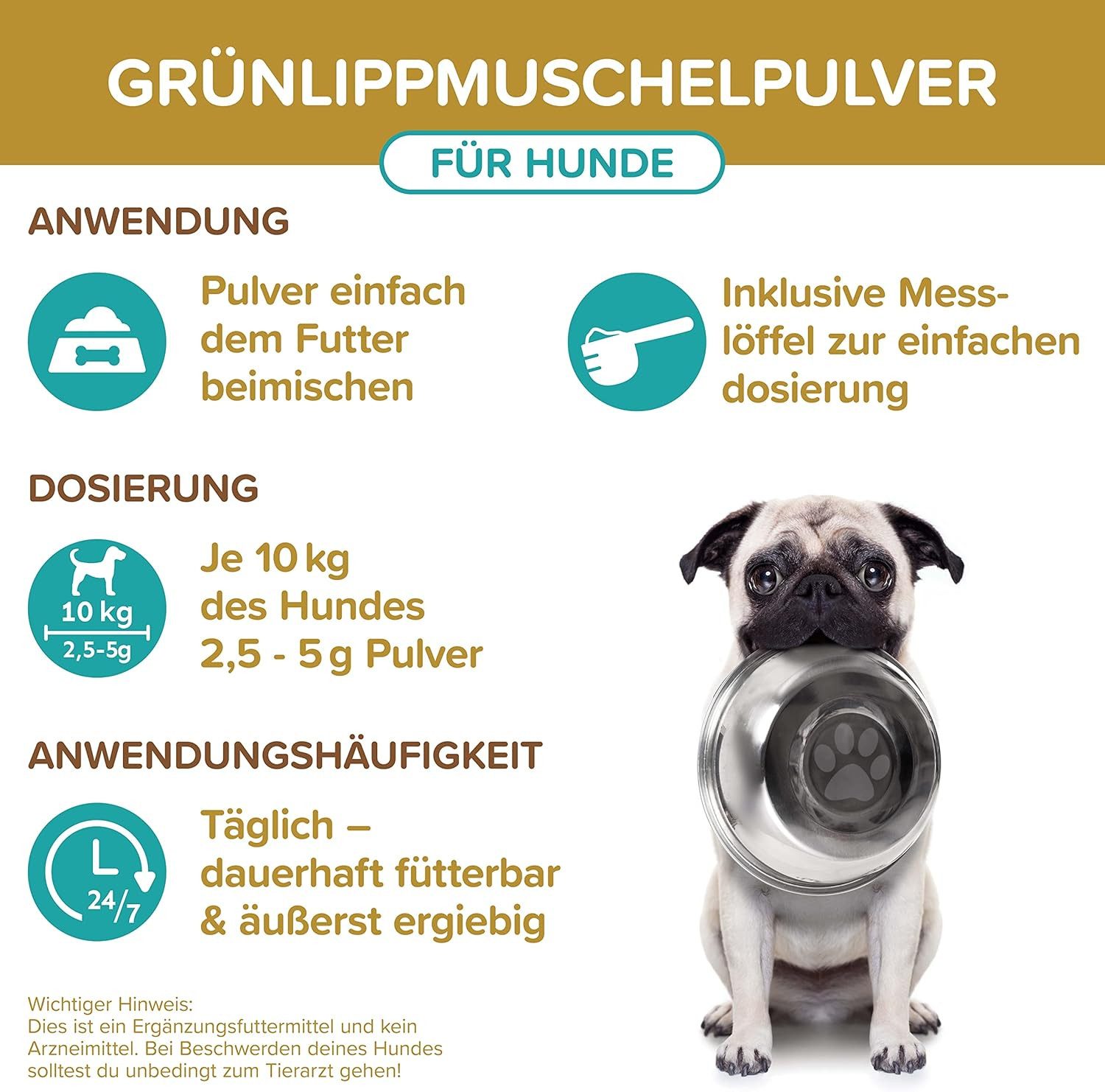 Natureflow Grünlippmuschelpulver für Hunde, 250 g, Omega-3 Fettsäuren & Mineralst, Ergänzungsfutter für: Hund, Gefriergetrocknet, ohne Zusätze, mit 10g Dosierlöffel, in Deutschland…