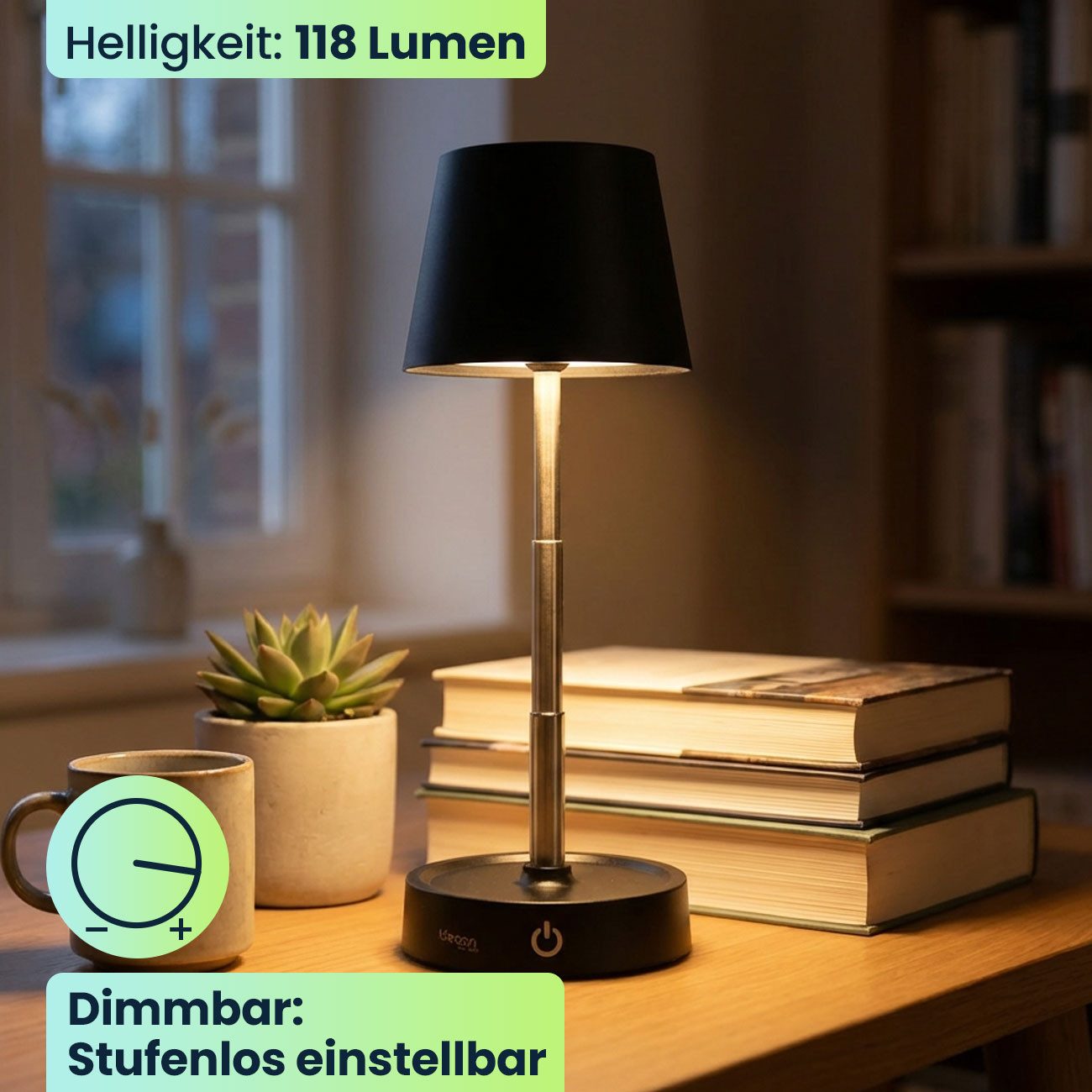 shop'n smile ideoon LED Tischleuchte Dimmbare LED-Tischleuchte mit Akku Nachttischlampe höhenverstellbar, LED fest integriert, Stufenlos dimmbar, höhenverstellb – Bild 4 von 5
