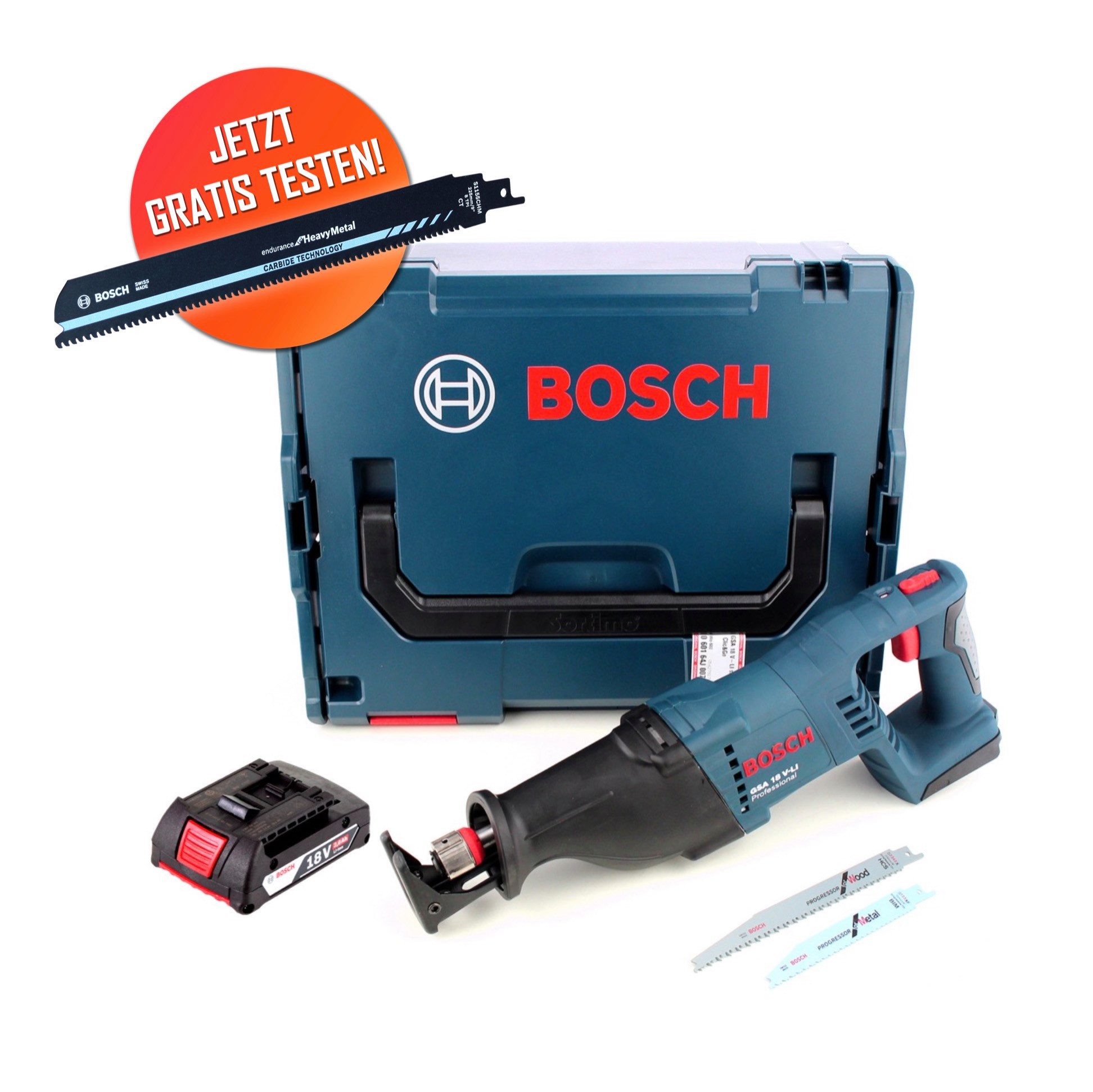 Bosch Professional Akku-Reciprosäge Gratis Bosch Carbide Säbelsägeblatt Bosch GSA 18 V-LI Akku Säbelsäge